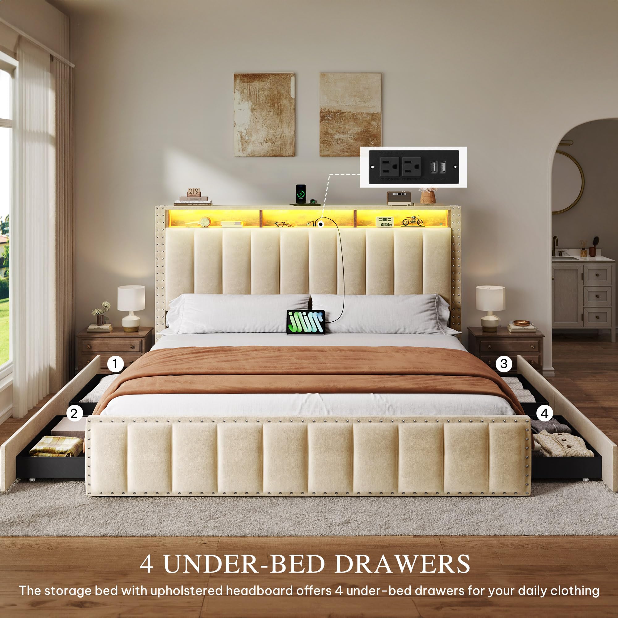 King Bed Frame With Storage YITAHOME King Size Bed Frame With RGB