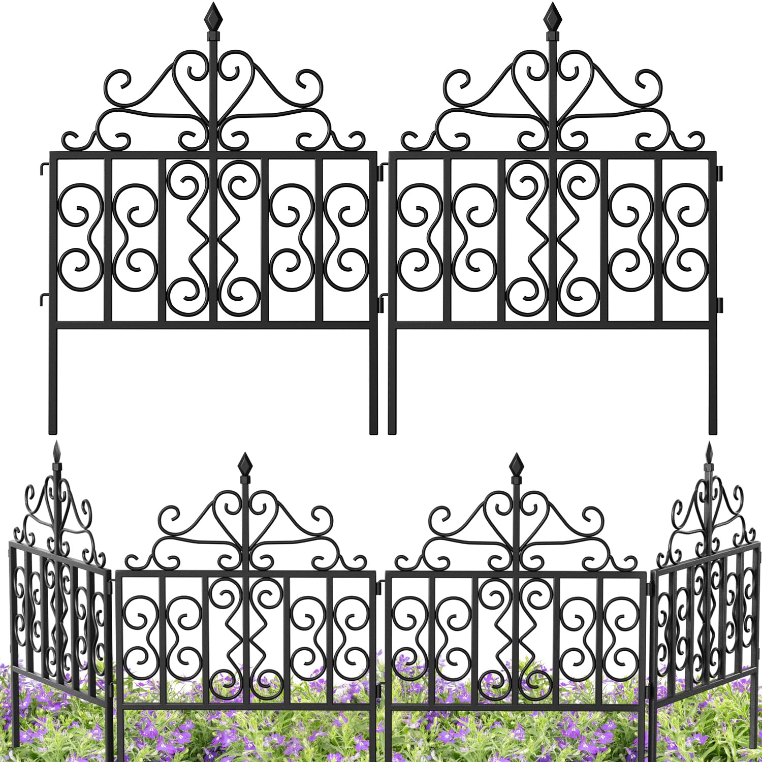 AMAGABELI GARDEN & HOME 5 Panels Decorative Garden Fences and Borders for Dogs 32in(H)×10ft(L) No Dig Metal Fence Panel Garden Edging Border Fence for Animal Barrier Fencing for Flower Bed Yard Patio
