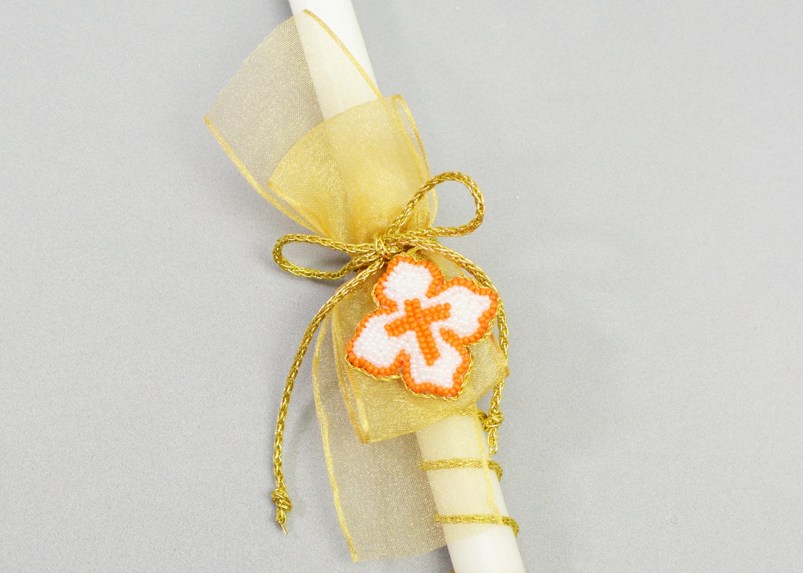 Heavenly Easter Candles White - Orange Cross| Blessed Filakto Orthodox Easter Lambathes | Pascha Candles with A Greek Cross