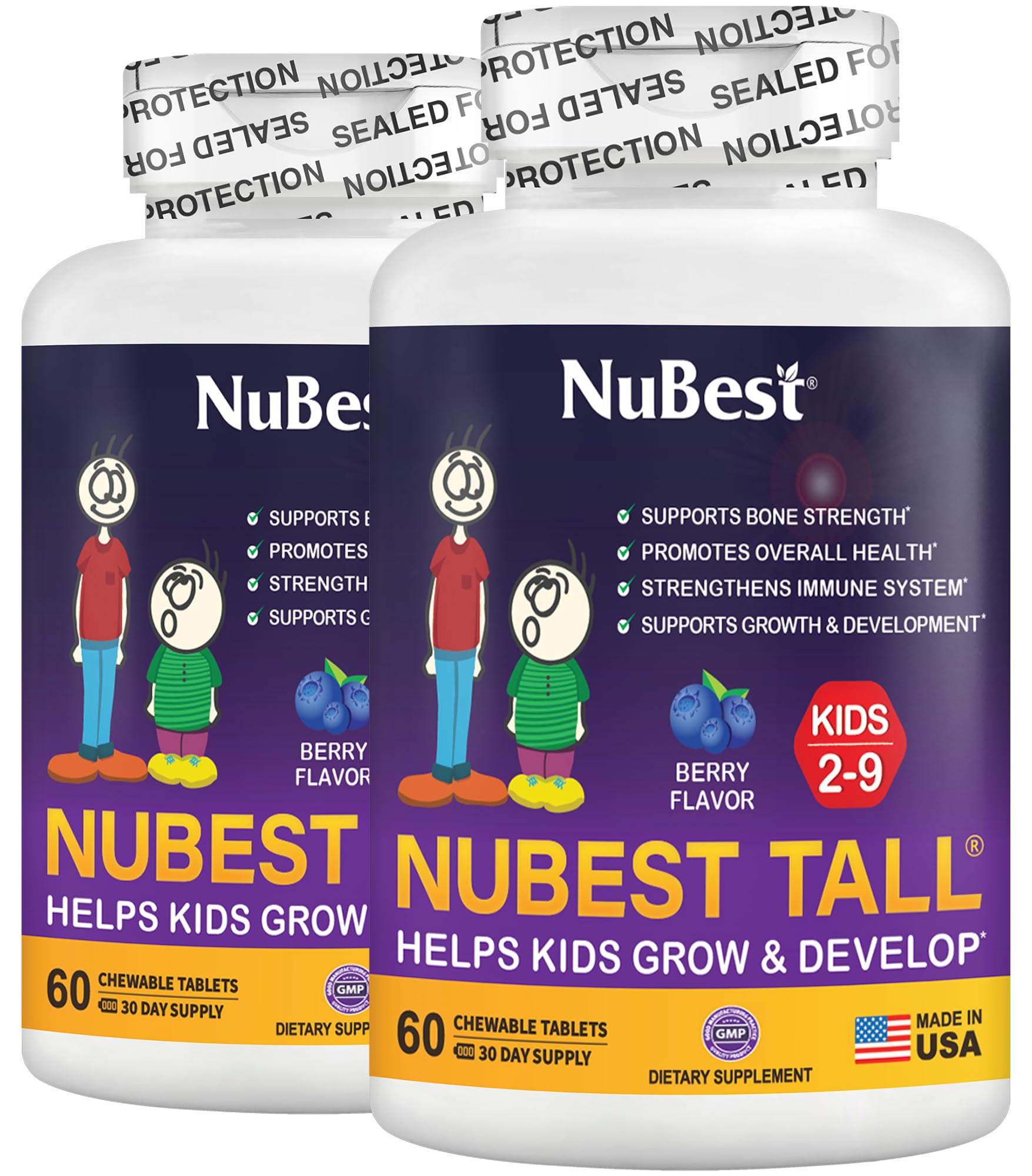 Tall Kids - Multivitamins & Minerals for Age 2 to 9 - Bone Strength & Immunity Support - Helps Kids, Toddlers Healthy - Animal Shapes - 120 Chewable Berry Tablets | 2 Months Supply