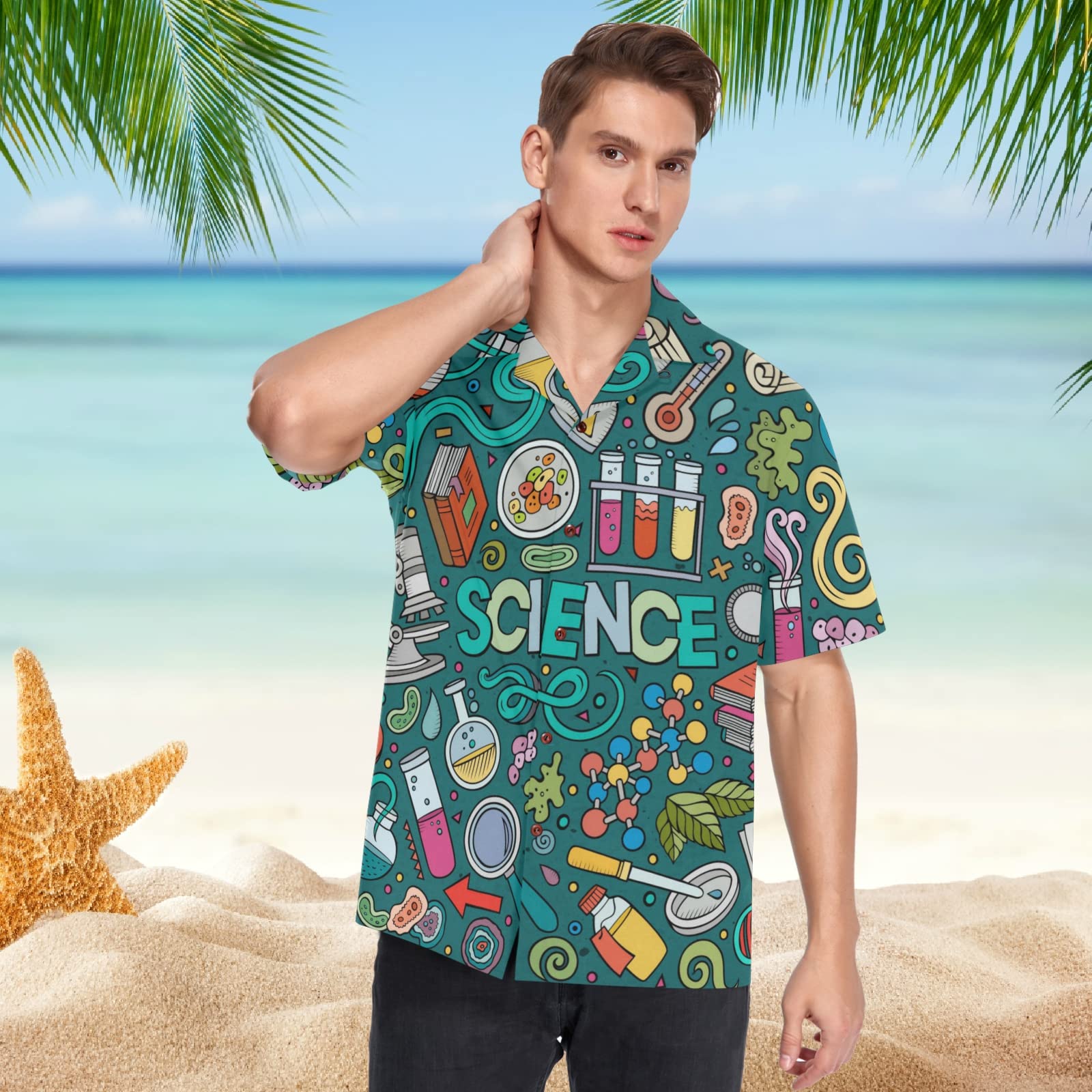 Amazon.com: Cartoon Science Items Men's Hawaiian Shirt Short