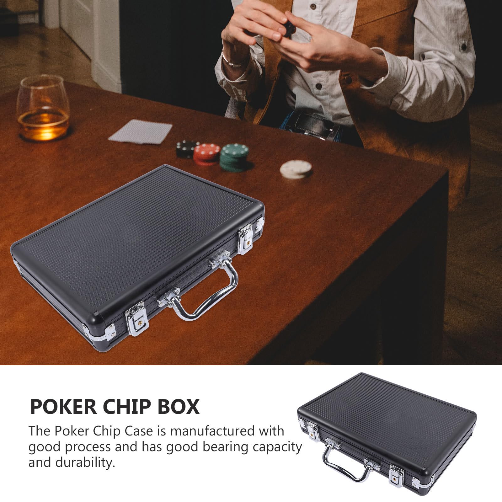 SUPVOX Valigetta in Alluminio Nero Design Leggero, Bordo Arrotondato, Custodia per Conservazione e Classificazione di Chip da Poker, Carte e Dadi