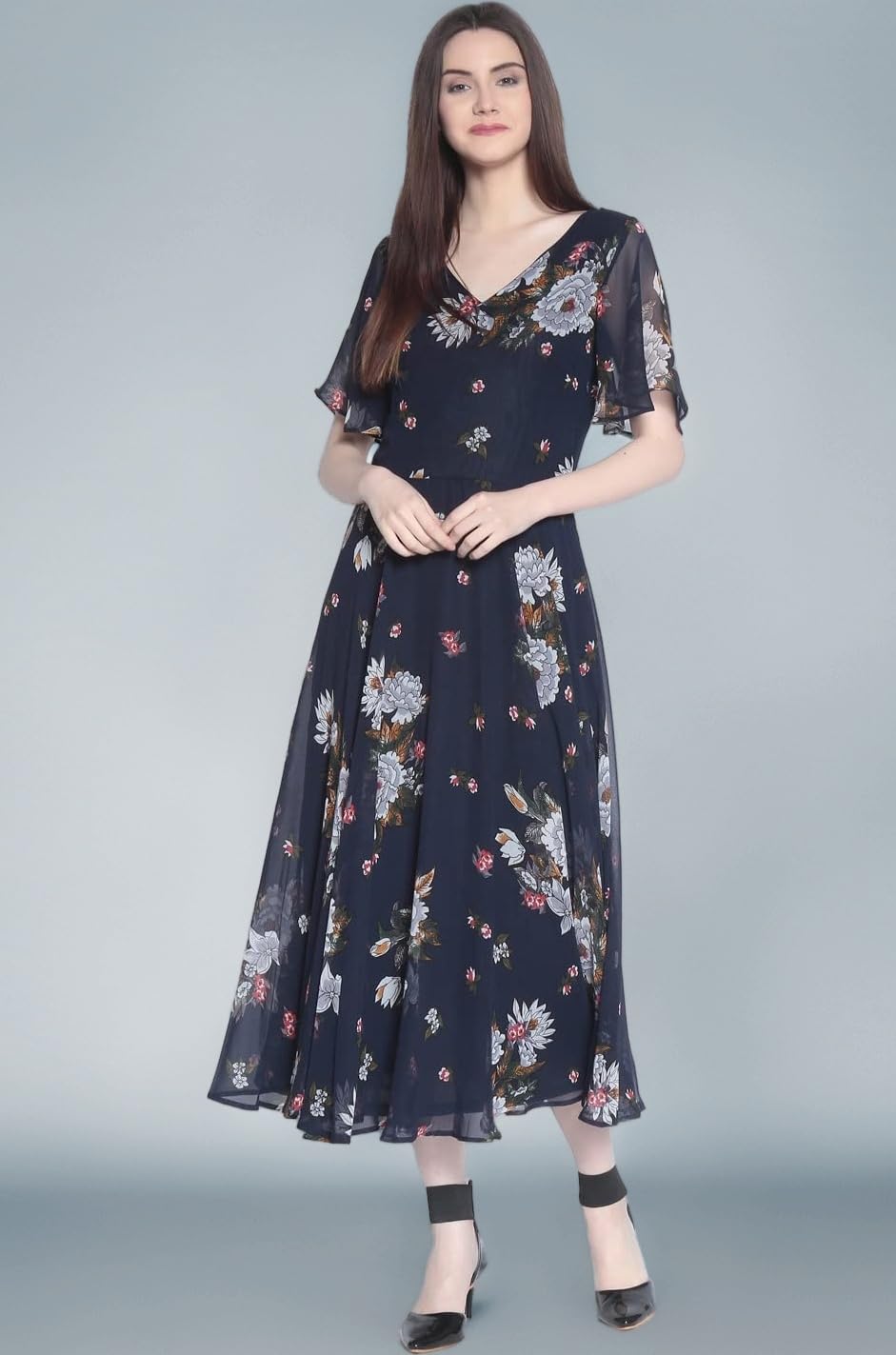 Women Synthetic A-Line Knee-Long Dress (Ep3153-L_Blue_L)