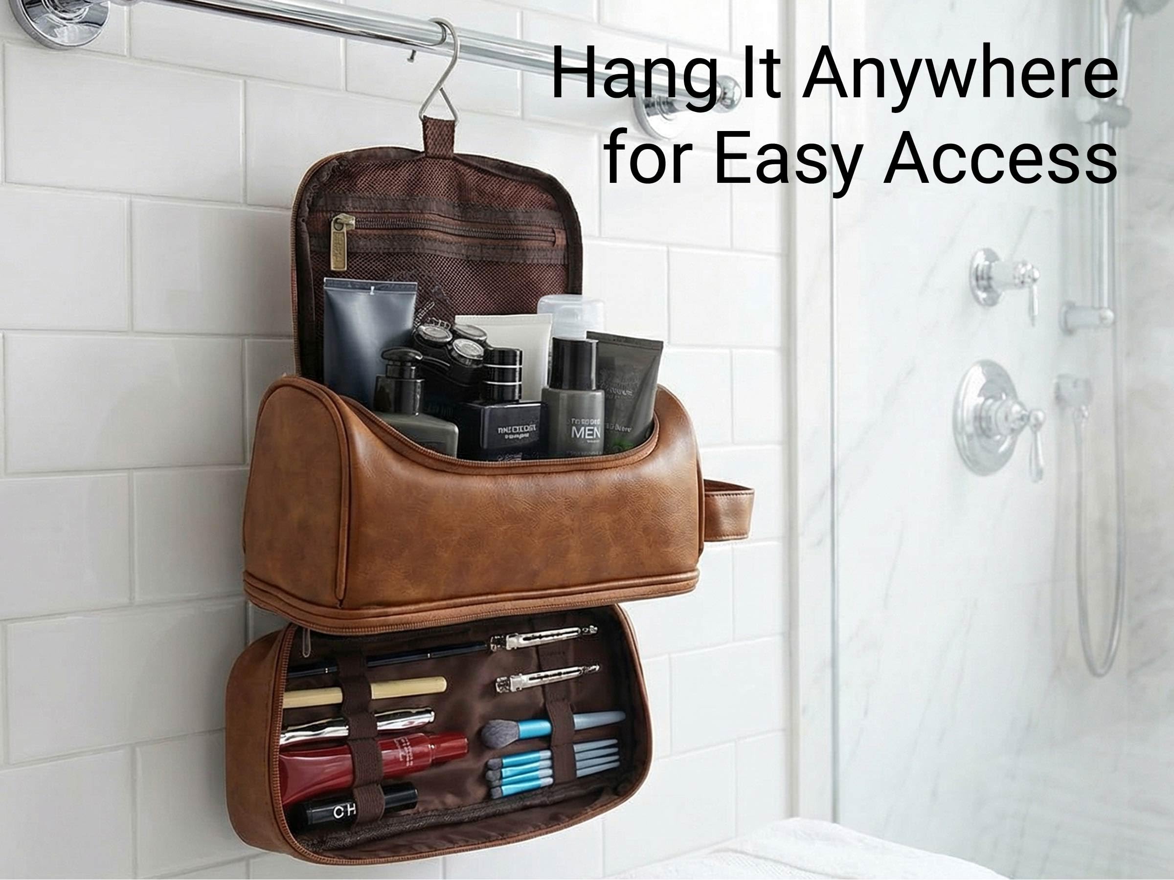 OXYEFEI Neceser personalizado para hombres, regalos personalizados para hombres para marido y papá, piel sintética con monograma personalizado, impermeable, artículos de aseo para hombre, kit esencial