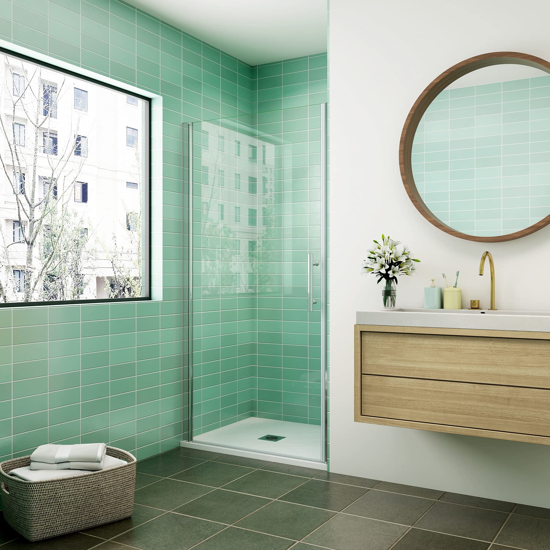 AICA porte de douche 90x180cm porte de douche pivotante en niche 6mm verre anticalcaire porte de douche hauteur 180 cm