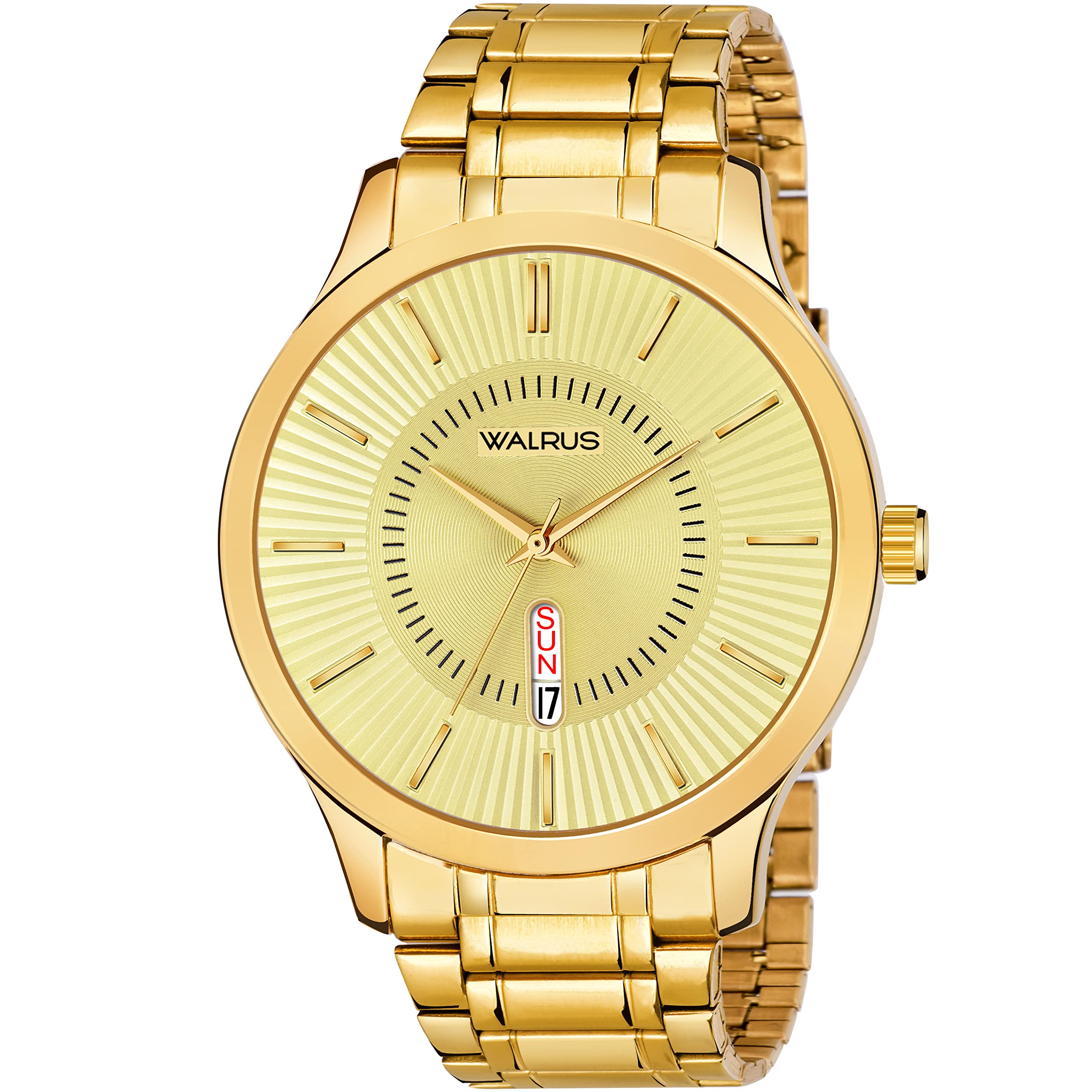 Walrus Gold Dial Analog Day Date Function Metal Chain Wrist Watch for Men with Push Button Lock - Professional & Casual Use- Old Money Style Mens Wrist Watch for Gift (B0B1QP4CJY) Amazon Price History, Amazon Price Tracker