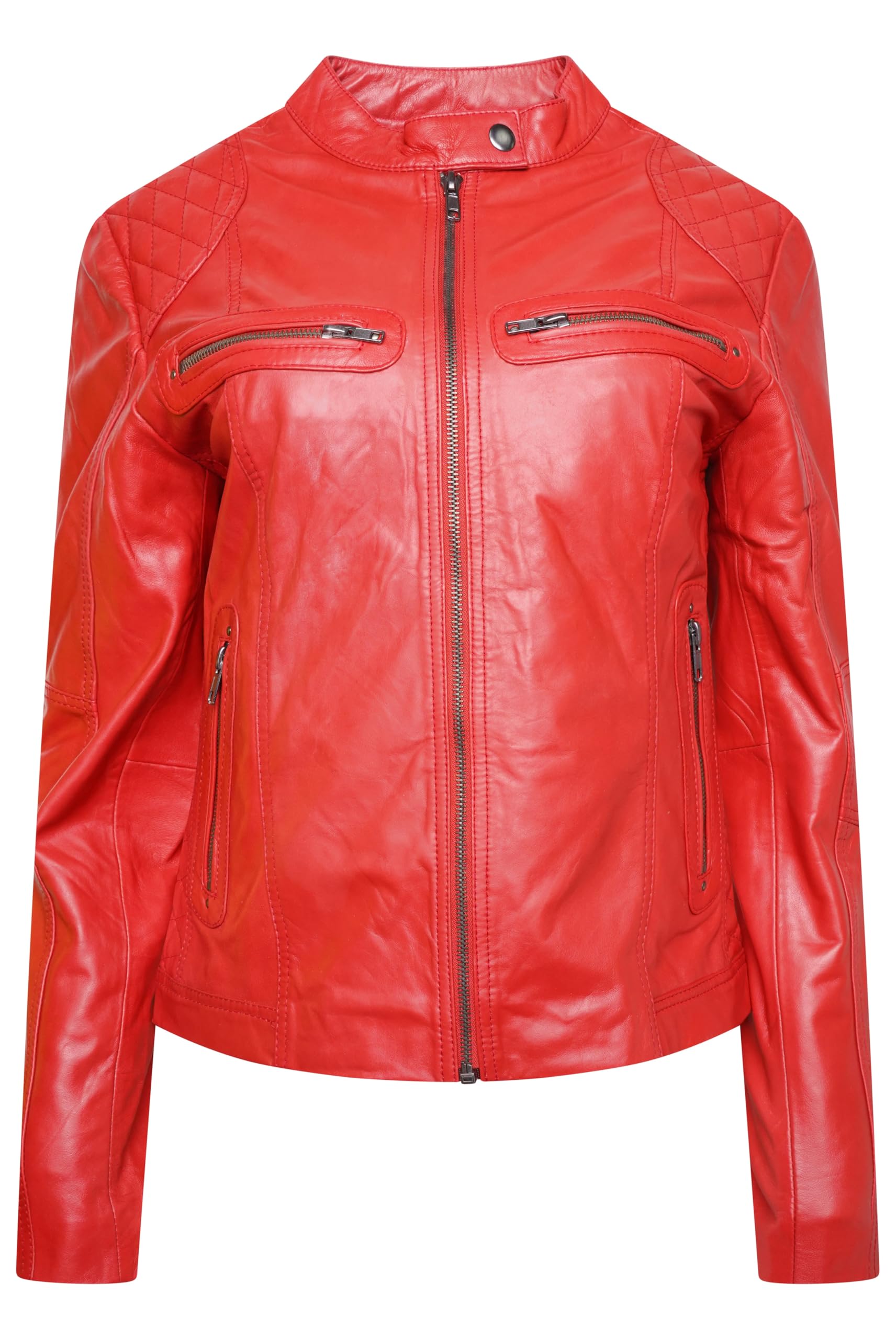 Paul Berman Women's Red Pelle D’annata Real Leather Biker Jacket In 16