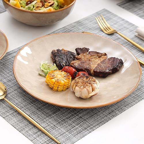 Miniatura 4 de vicrays Juego de 6 platos llanos de cerámica, 10.5 pulgadas, redondos, microondas, horno, aptos para lavavajillas, porcelana acanalada adecuada