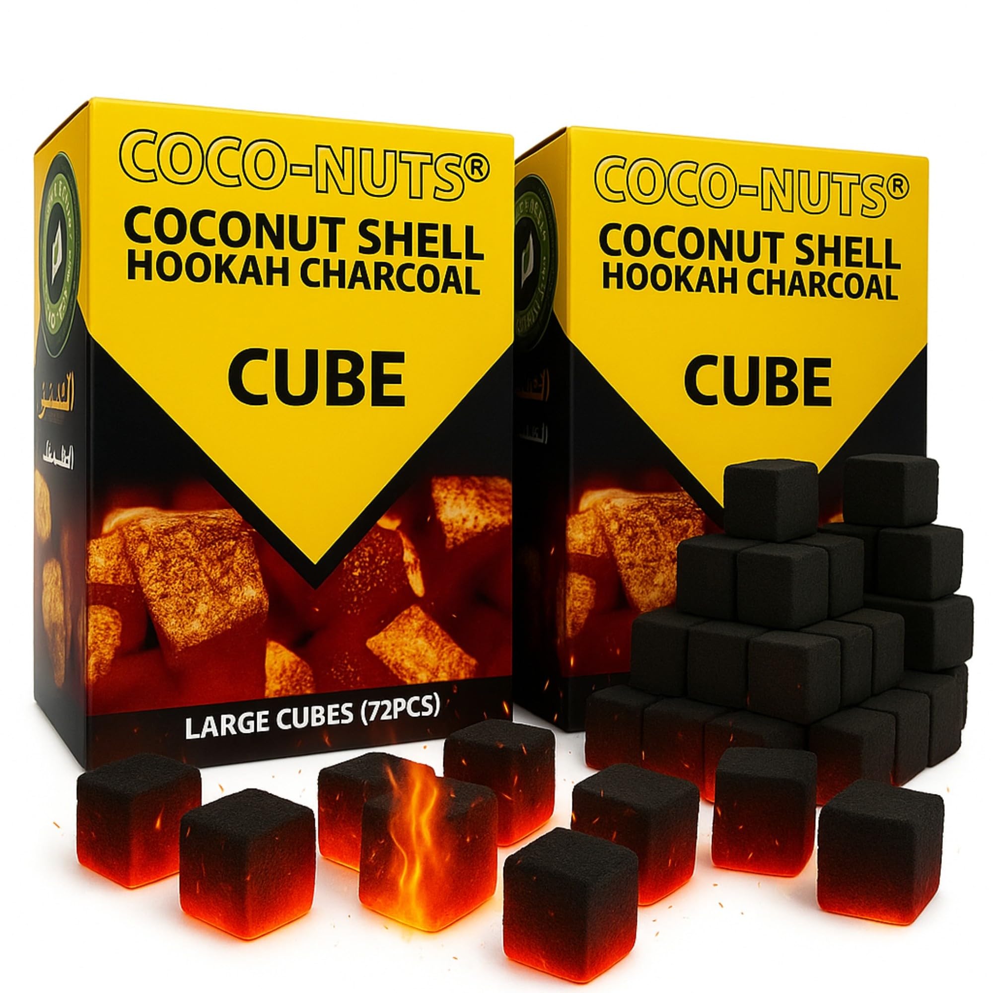 Coconuts Charcoal with 72pc Unit Charcoal Cubes, Coconut Shell Charcoal Perfect for Cooking, Grilling, and Barbecuing, Zebra Charcoal Burns Longer and Odorless - Coconut coals Cub (2 PACK)
