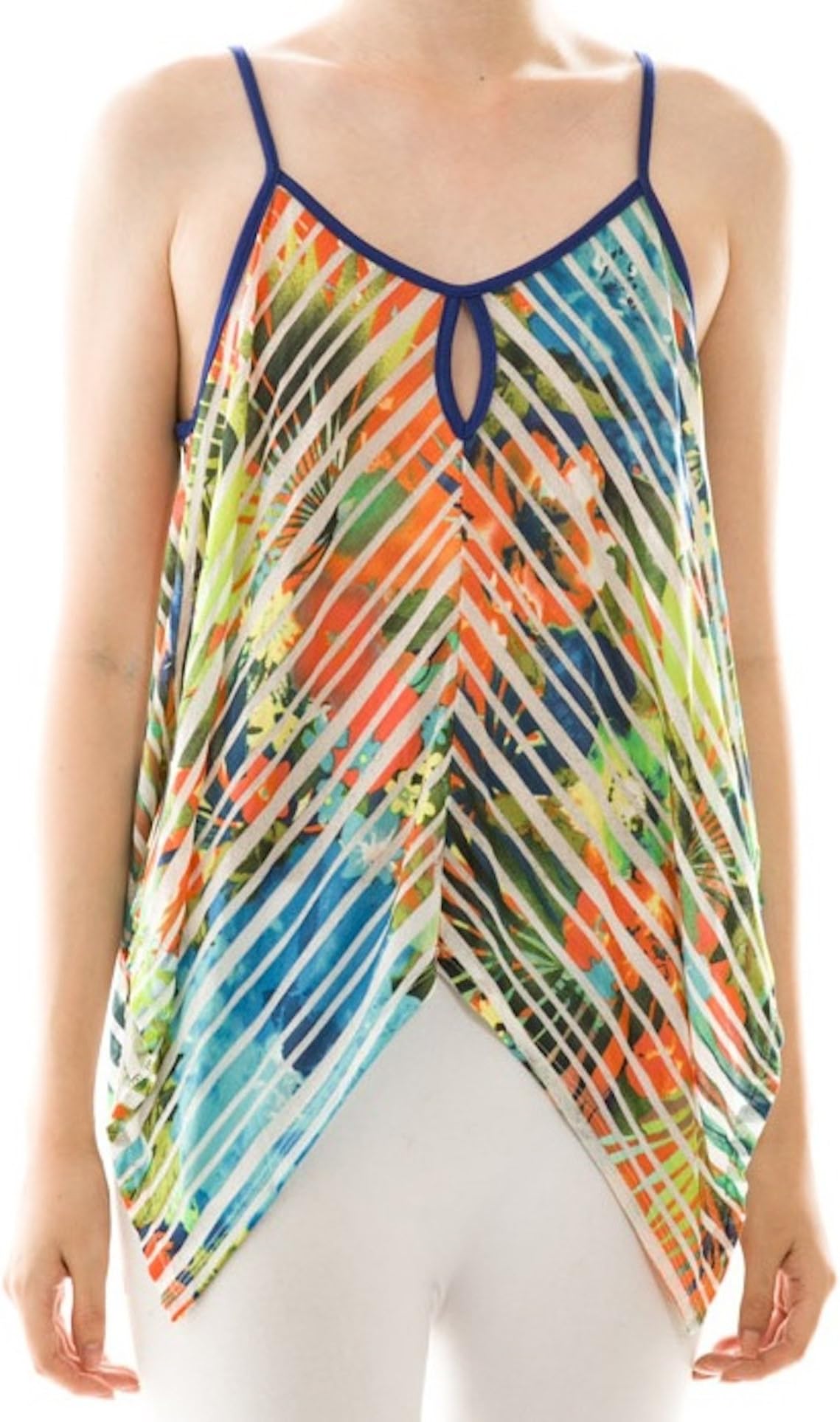 Blue Coral Multi Color Abstract Print Boxy Tank Top - Small