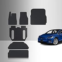 Vista 17 de TOUGHPRO Accesorios para alfombrillas de piso de 1ª + 2ª + 3ª fila para Tesla Model X de 6 plazas, resistente para todo tipo de clima, goma negra