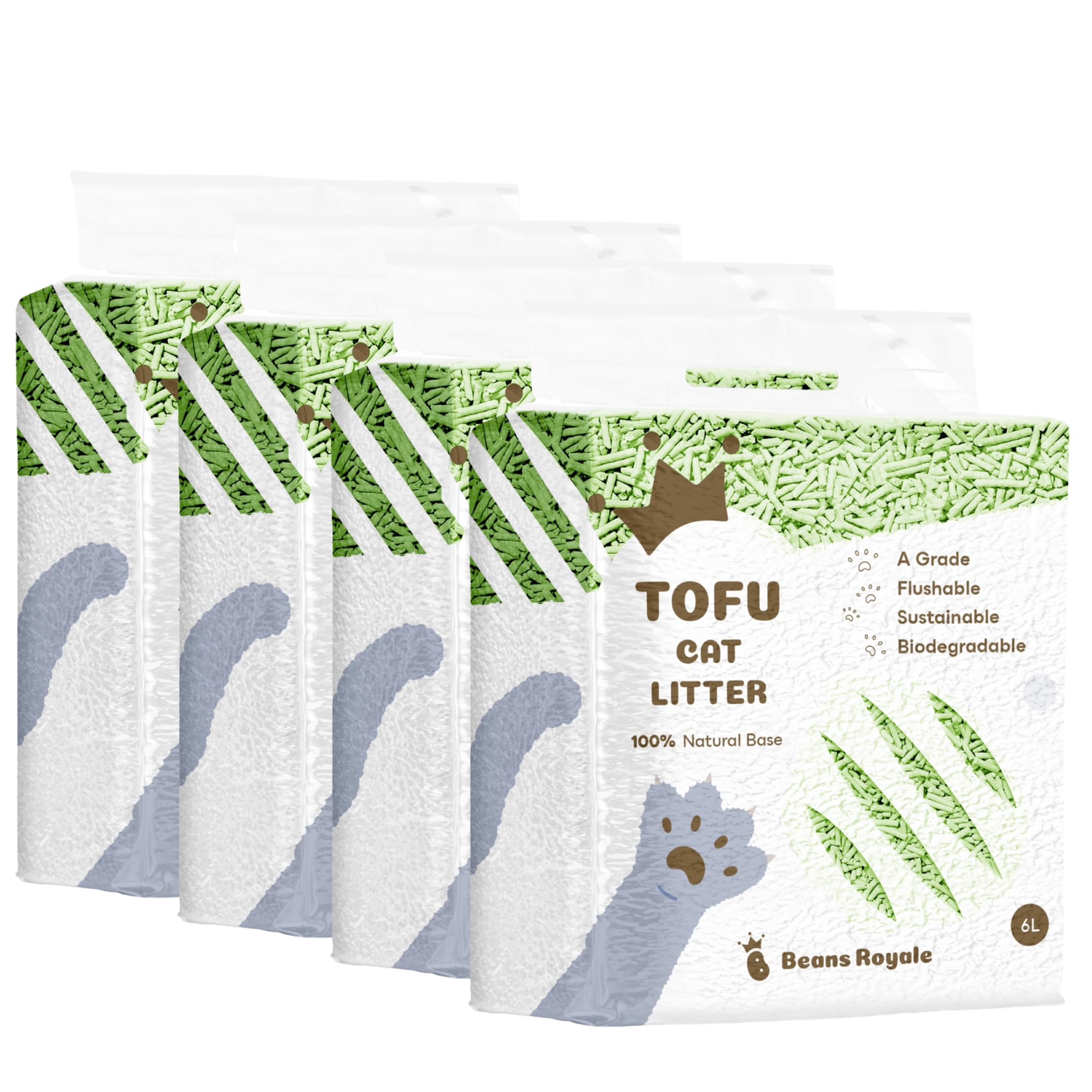 Tofu Cat Litter, Clumping Kitty Litter, Flushable,Pea Fiber,Dust Free, Odor Control, Low Tracking, Lightweight (Milky 4 Pack) (Green Tea)