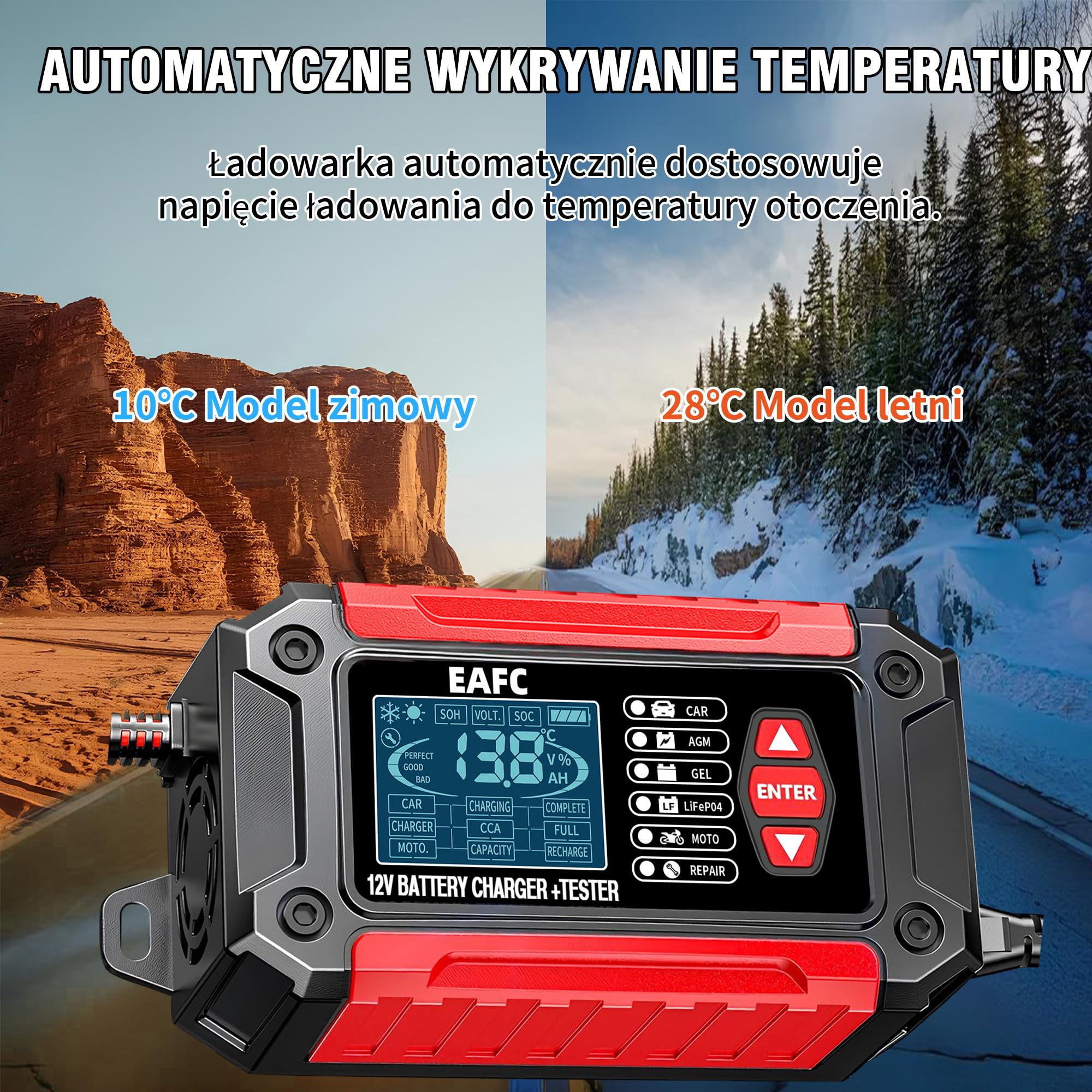 12 V ładowarka do akumulatora samochodowego, 6 A, tester baterii 100 – 2000 CCA 4 – 120 Ah, ładowarka do akumulatorów, analizator, kompatybilna z ołowiem 12 V, AGM, żelem, do samochodu, SUV, motocykla