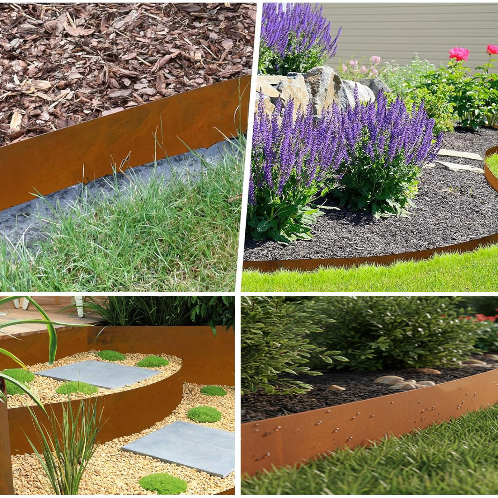 Bordure de pelouse - 10 m - Hauteur : 15,5 cm - Bordure de jardin en métal - Rouleau de bordure de pelouse - Flexible