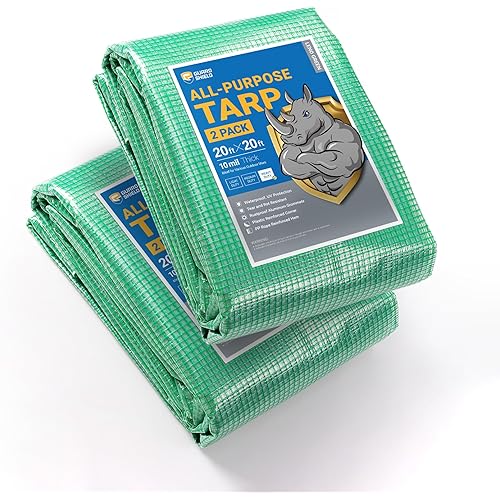 GUARD SHIELD Clear Green Tarp Heavy Duty 20x20 Feet Waterproof for Greenhouse Outdoor Garden Poly Cover UV Resistant 3x3 Weave 10mil (2-Pack)