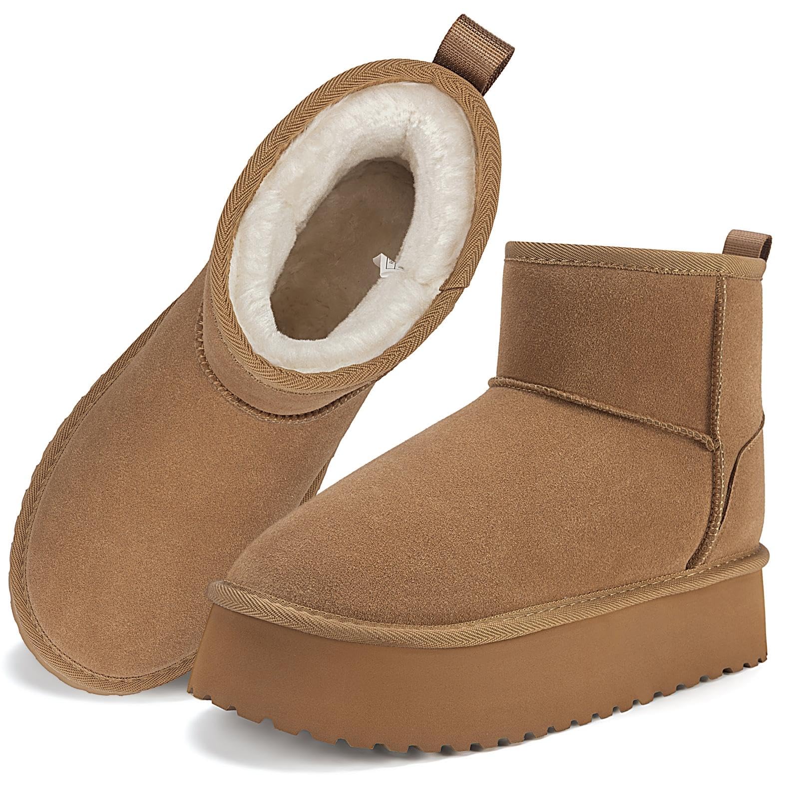 Mishansha Classic Platform Mini Boots for Women Faux Suede Ankle Boots Warm Winter Boots