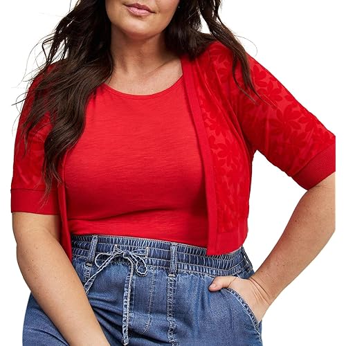 Torrid Women's Plus Size Sweater - Daisy Mesh Cropped Shrug