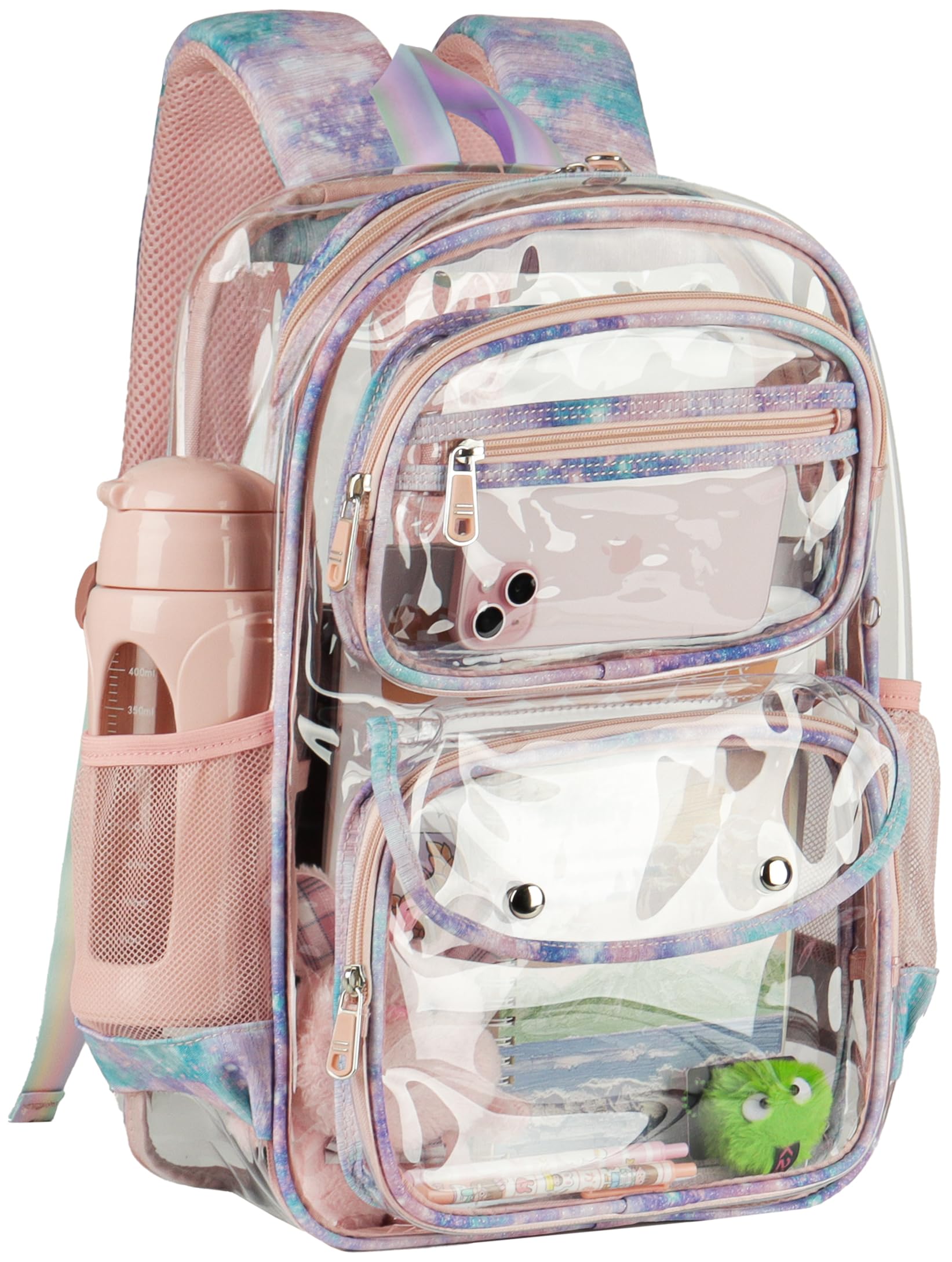 Ujemin Clear Backpack, Transparent School Bag with Multi-Pockets for Travel, TSA Compliance & Daily Essentials(Starry Sky Color)