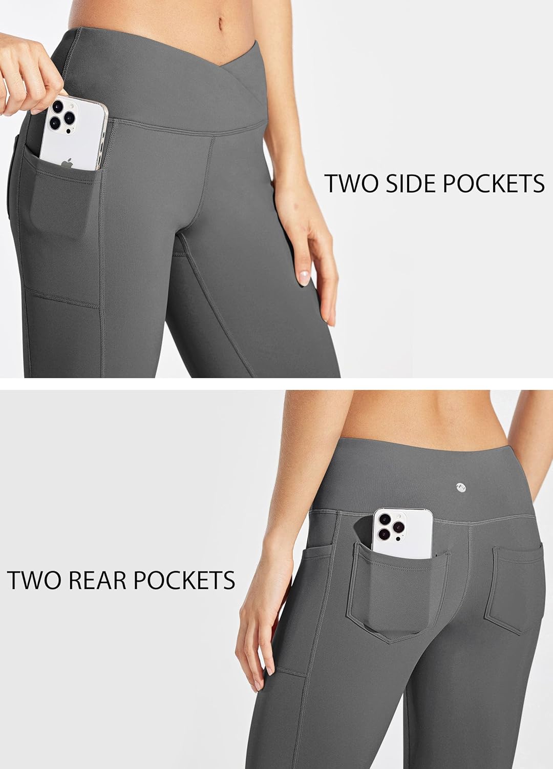 Willit Women's Fleece Lined Pants Yoga Crossover Leggings Bootcut Thermal Winter Pants Flare Leggings Water Resistant