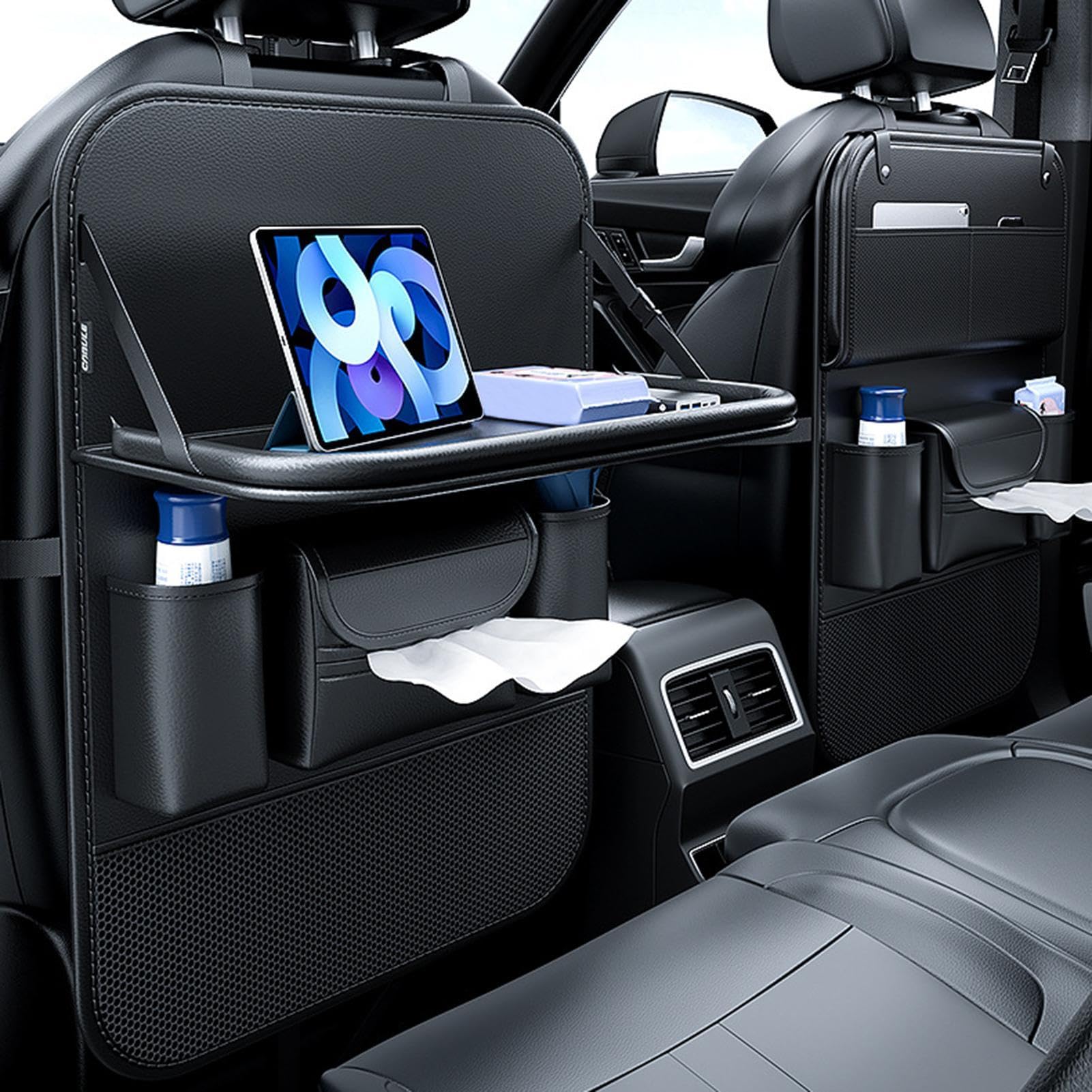Organizadores del asiento trasero del coche,organizador del respaldo del | asiento del coche - Organizadores de asiento Organizadores de asiento trasero de PU - Mesa de bandeja de asiento de coche