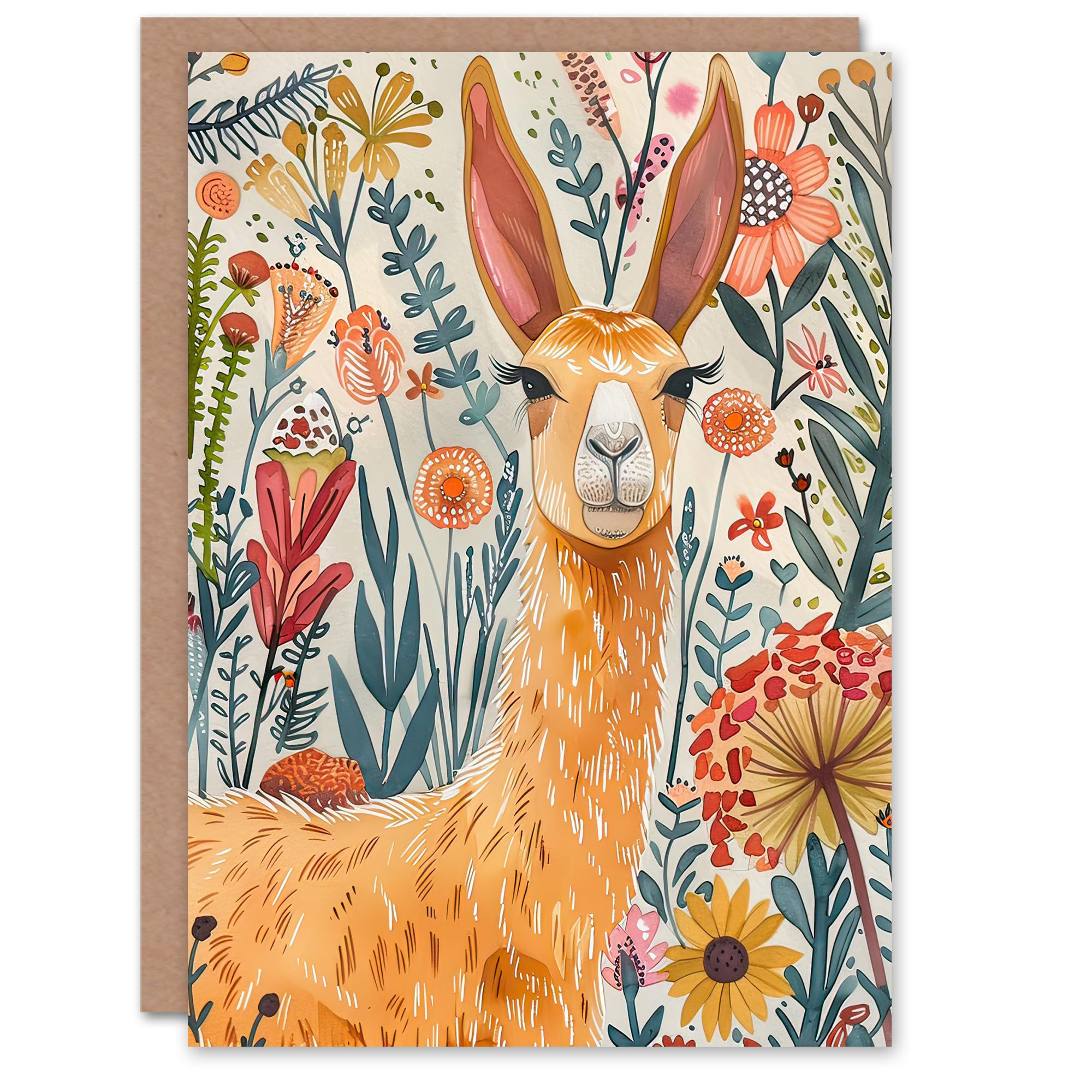 Artery8 Greeting Card Lady Llama with Colourful Flowers Watercolour For Her Woman Birthday Card