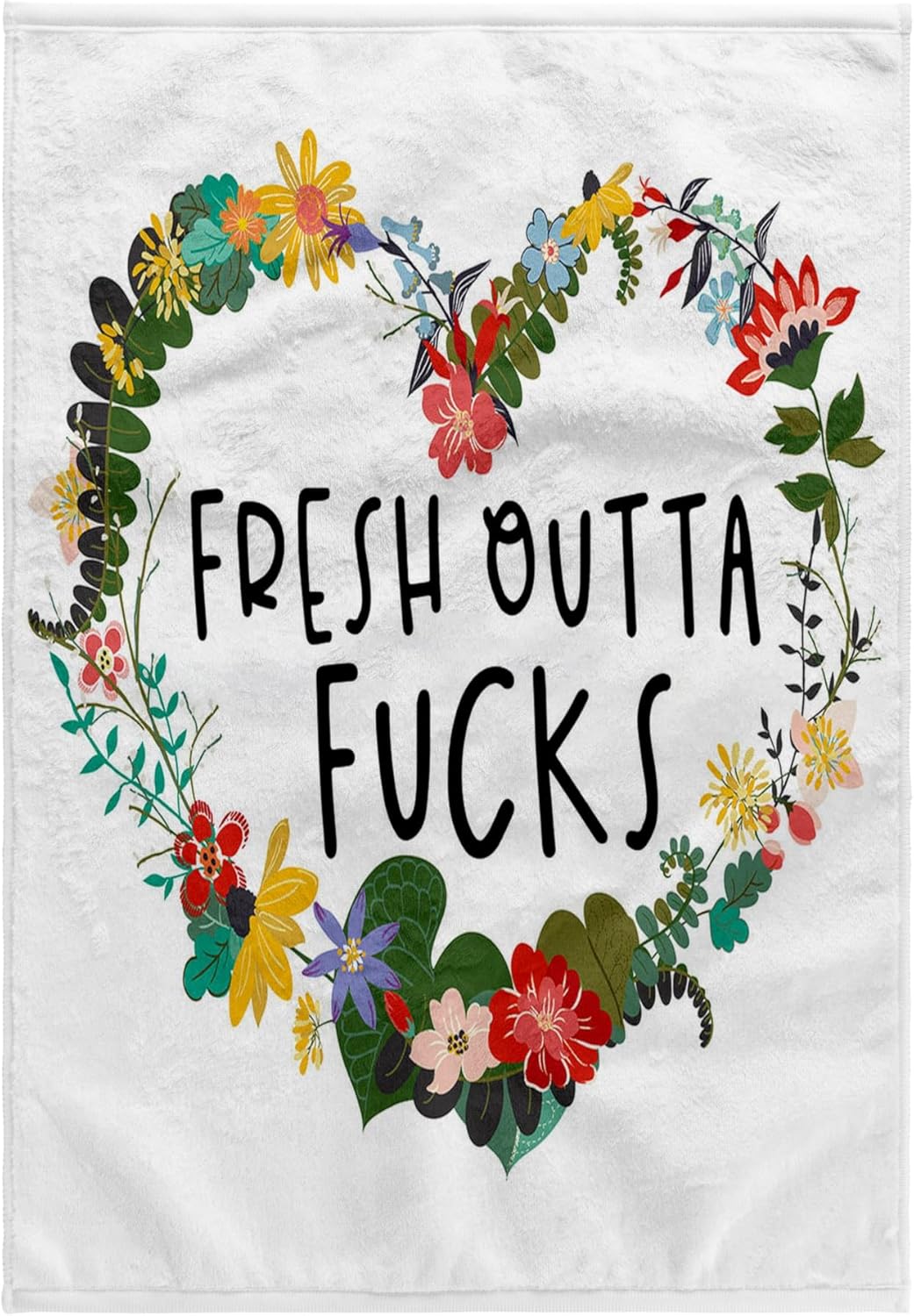 3dRose Fresh Outta Fucks Floral Heart 22x30 Bath Hand Pool Towel