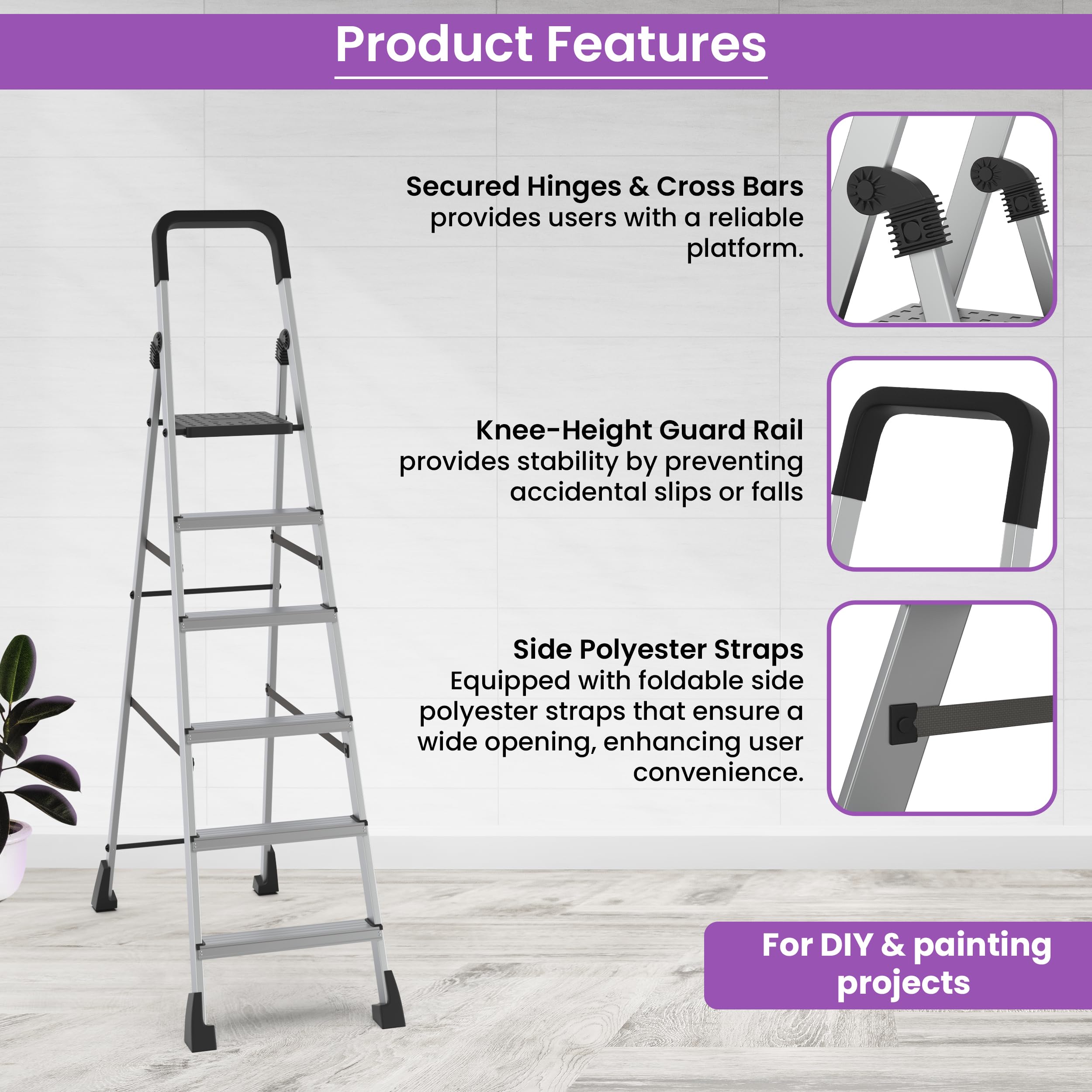 Asian Paints TruCare Ladder - 6 Steps, Foldable & Safe -3
