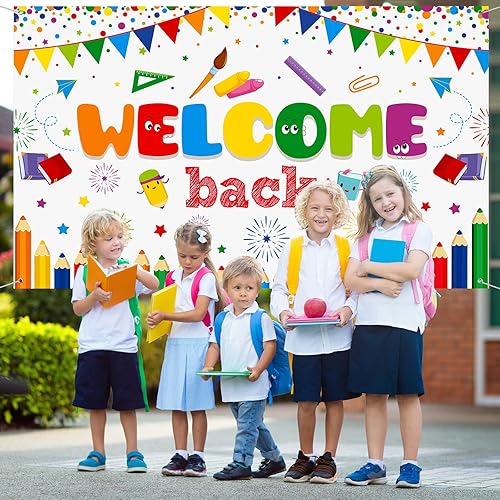 Miniatura 7 de Cartel de bienvenida a la escuela para el primer día de escuela, cartel de bienvenida de tela grande, cartel de bienvenida, tablón de anuncios,