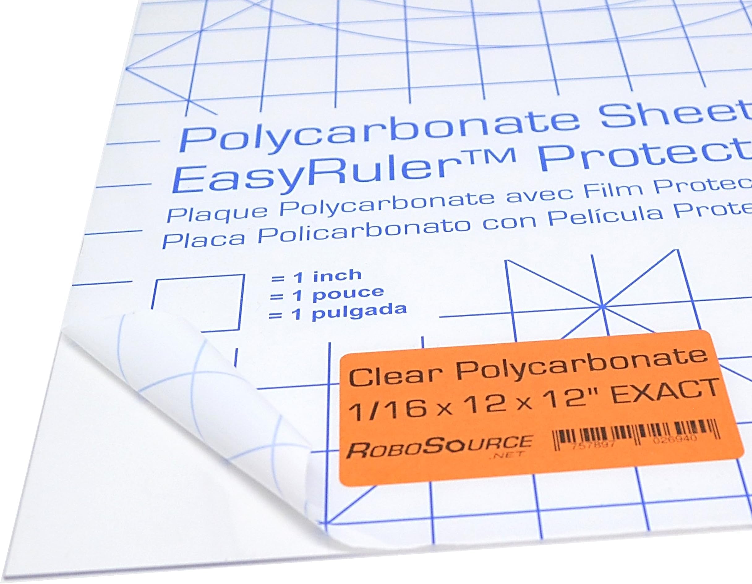 Polycarbonate Clear Plastic Sheet 12" X 12" X 0.0625" (1/16") Exact with EasyRuler Film, Shatter Resistant, Easy to Cut, Bend, Mold Than Plexiglass. Window Panel, Industrial, Hobby, Home, DIY, Crafts.