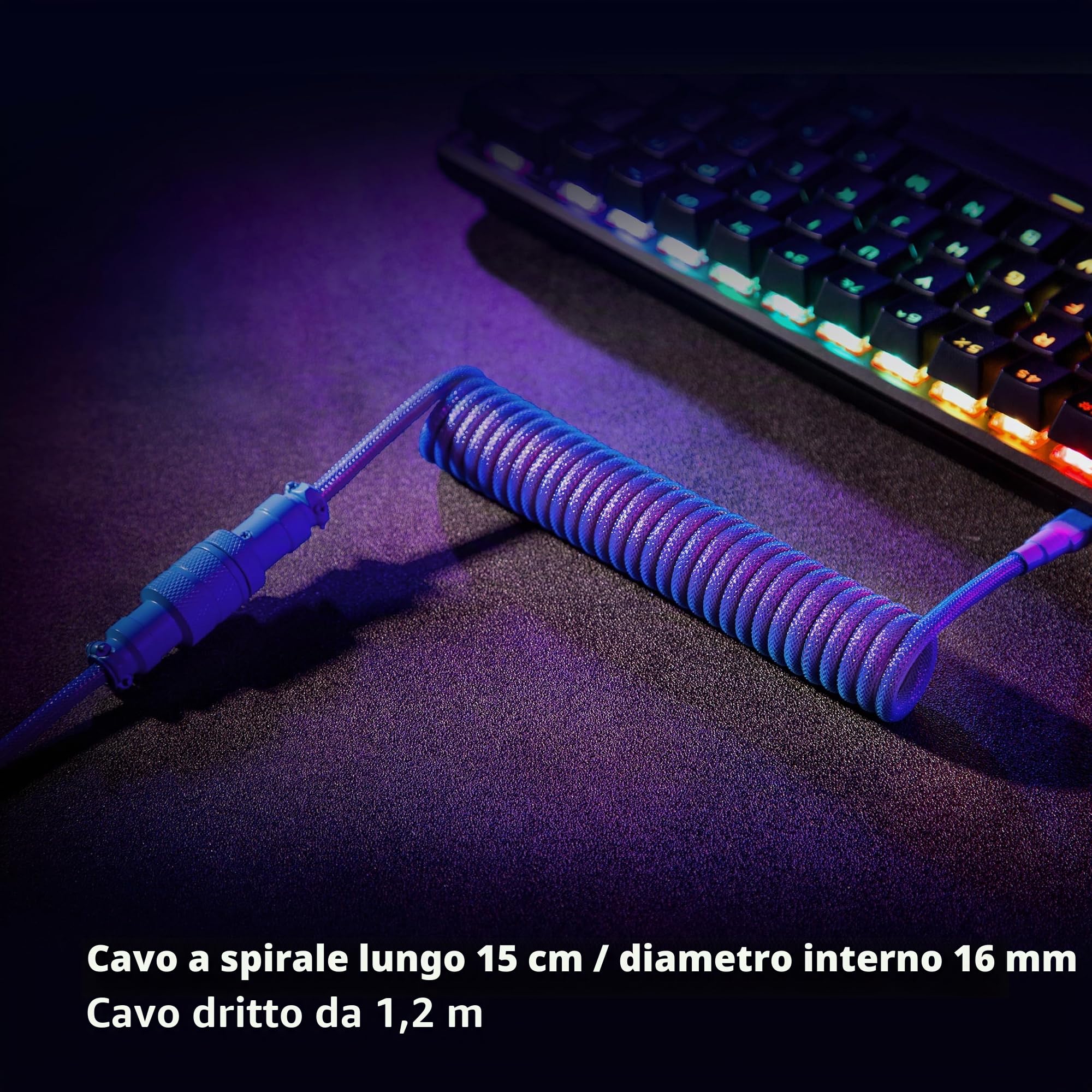 GUNMJO Pro Custom Cavo USB C a spirale per tastiera da gioco, cavo per tastiera meccanica a doppia manica con Aviator in metallo staccabile, da USB-C a USB-A, 1,5 m, colore nebulosa