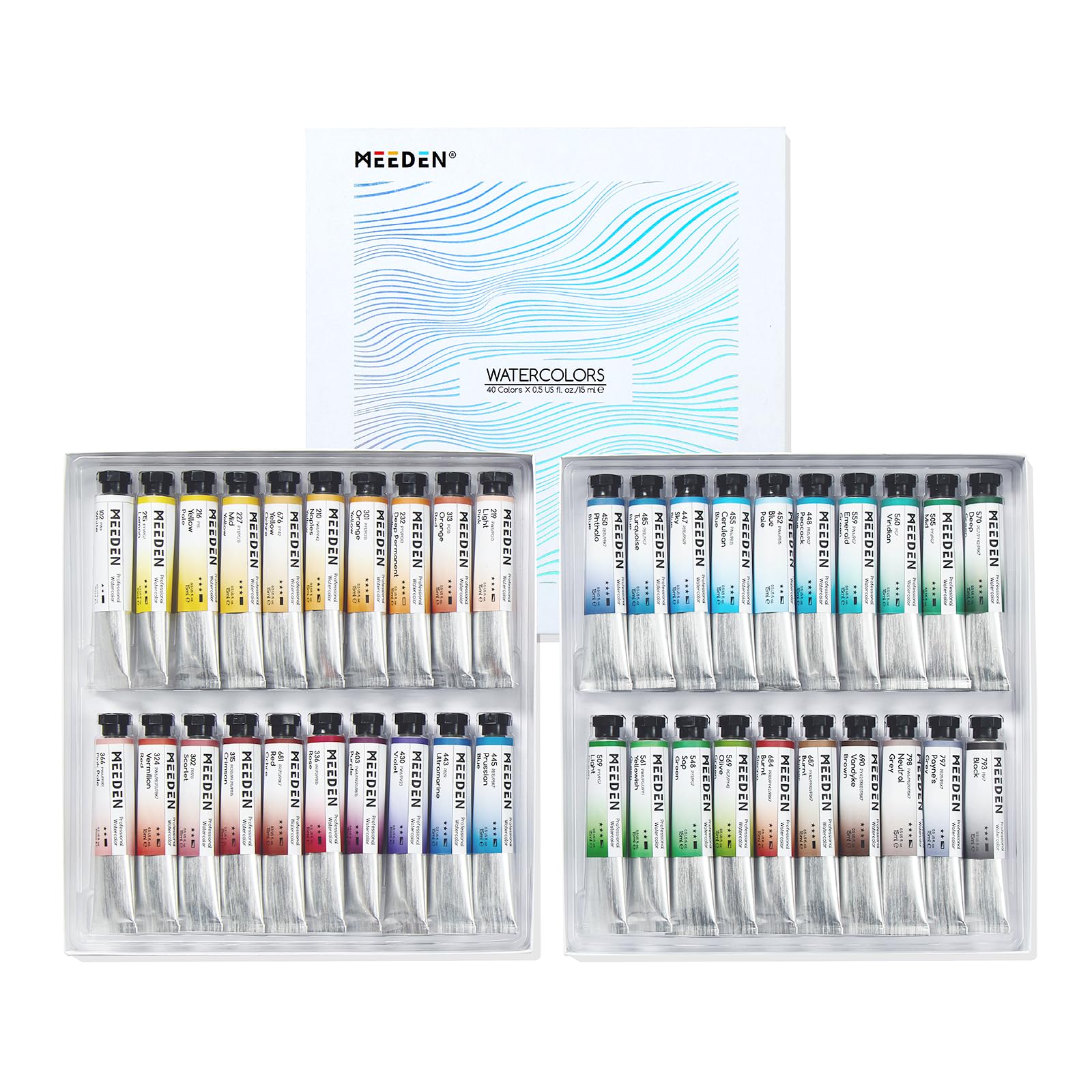 MEEDEN Professional Watercolor Paint Set: 40 x 15ml (0.5 oz) Colors Artist Water Color Tubes - Watercolor Supplies for Adults Artists Pros