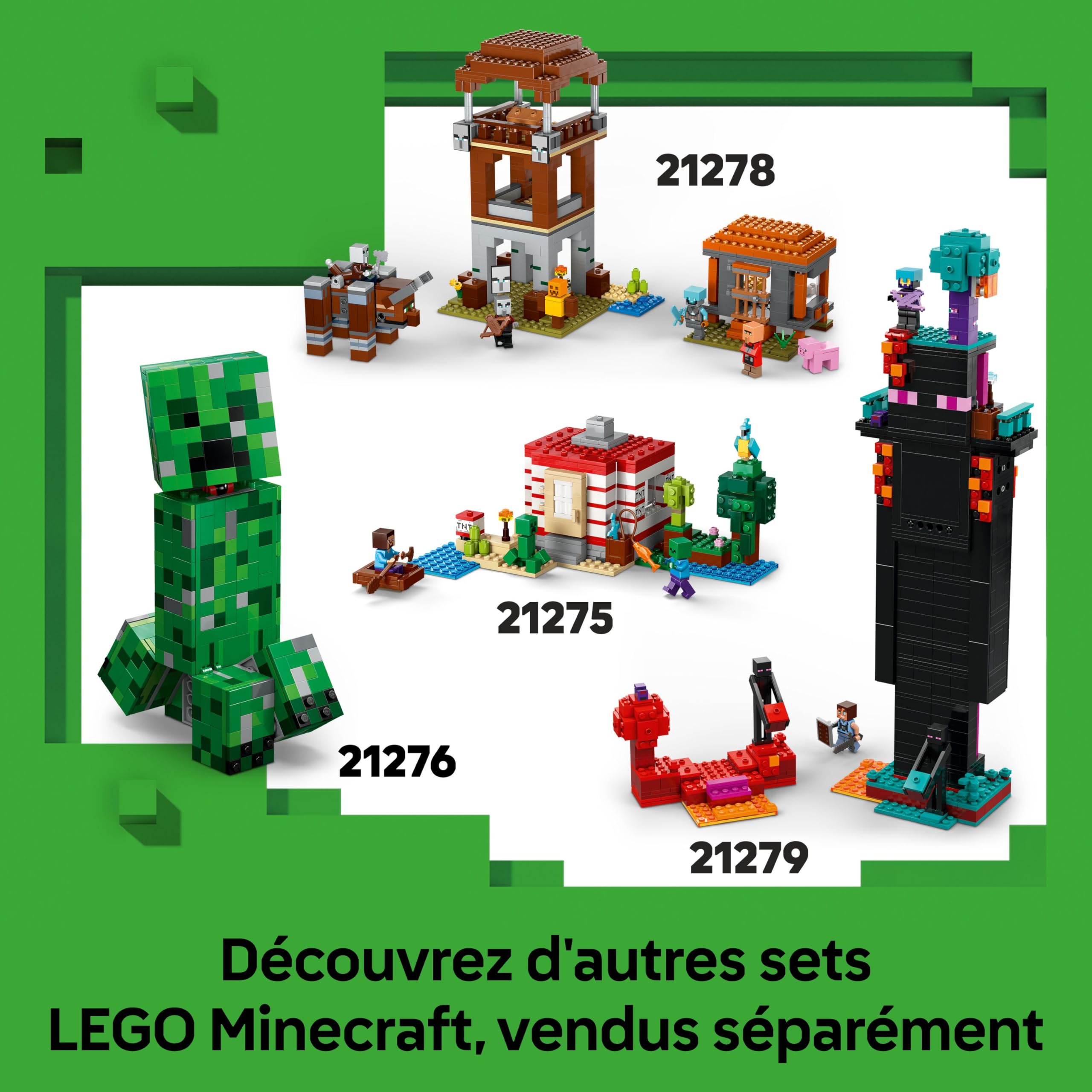 LEGO Minecraft La Mine en Forme de Pioche - Jouet de Construction Interactif - Figurines d'Alex, d'un Mineur & d'un Vagabond sur Araignée - Cadeau Collector pour Gamer, Garçon ou Fille dès 8 ans 21277