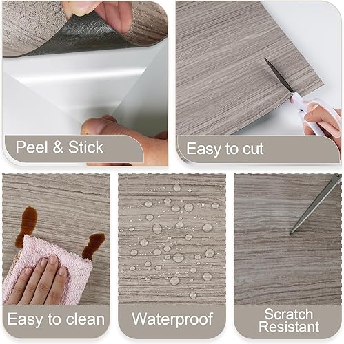 Miniatura 6 de VaryStyle Paquete de 20 azulejos de suelo impermeables para despegar y pegar, de 12 x 12 pulgadas, azulejos de vinilo con aspecto de madera,