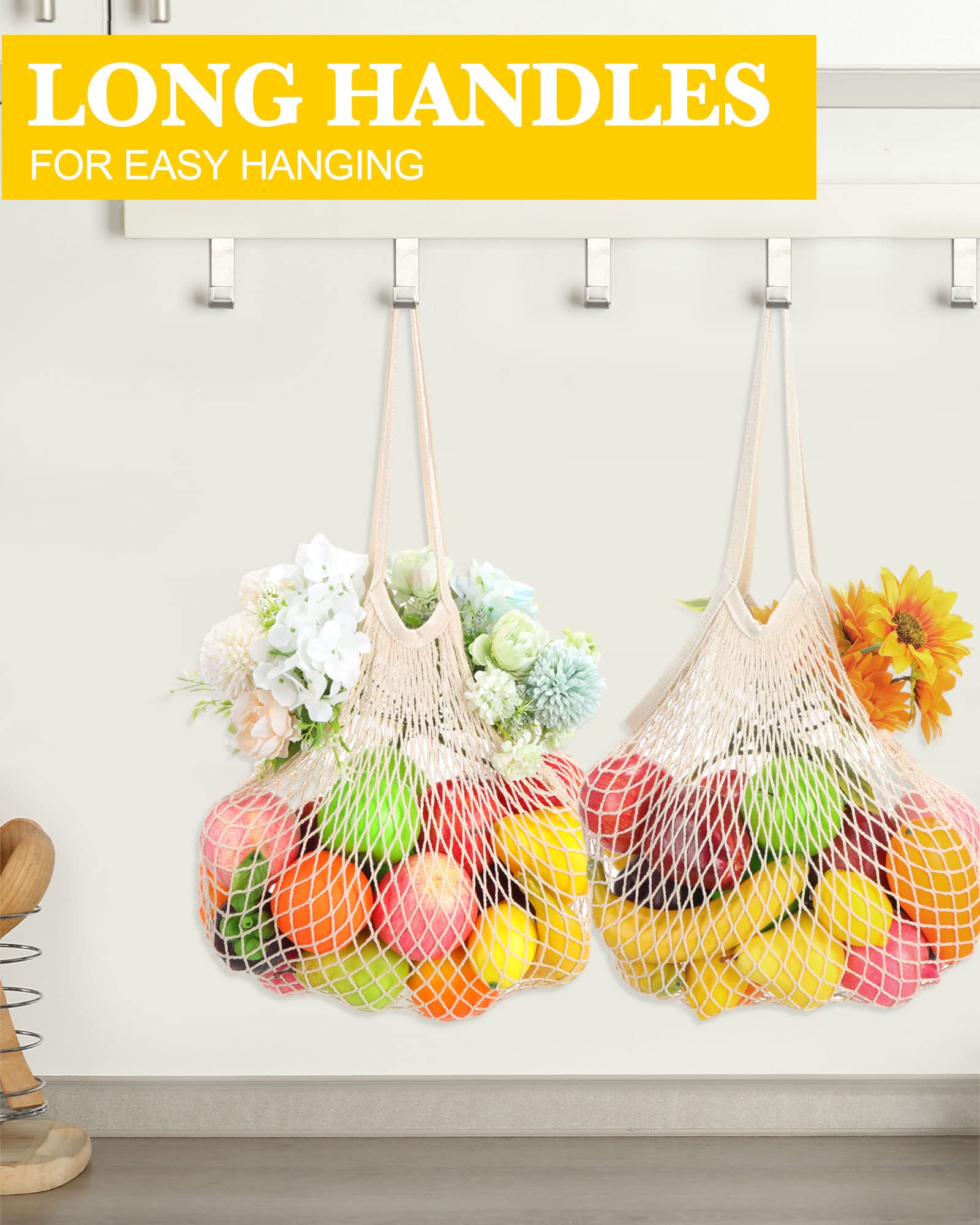 Woanger 24 Bolsas Reutilizables de Malla de algodón, Lavables, para Alimentos, para Frutas y Verduras, con asa Larga, Organizador de Malla