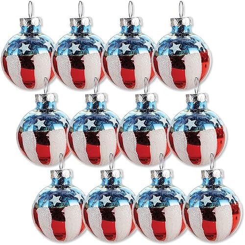 Miniatura 3 de Lillian Vernon Americana - Adornos patrióticos de vidrio soplado  Decoración de árbol colgante hecha a mano, decoración redonda americana para