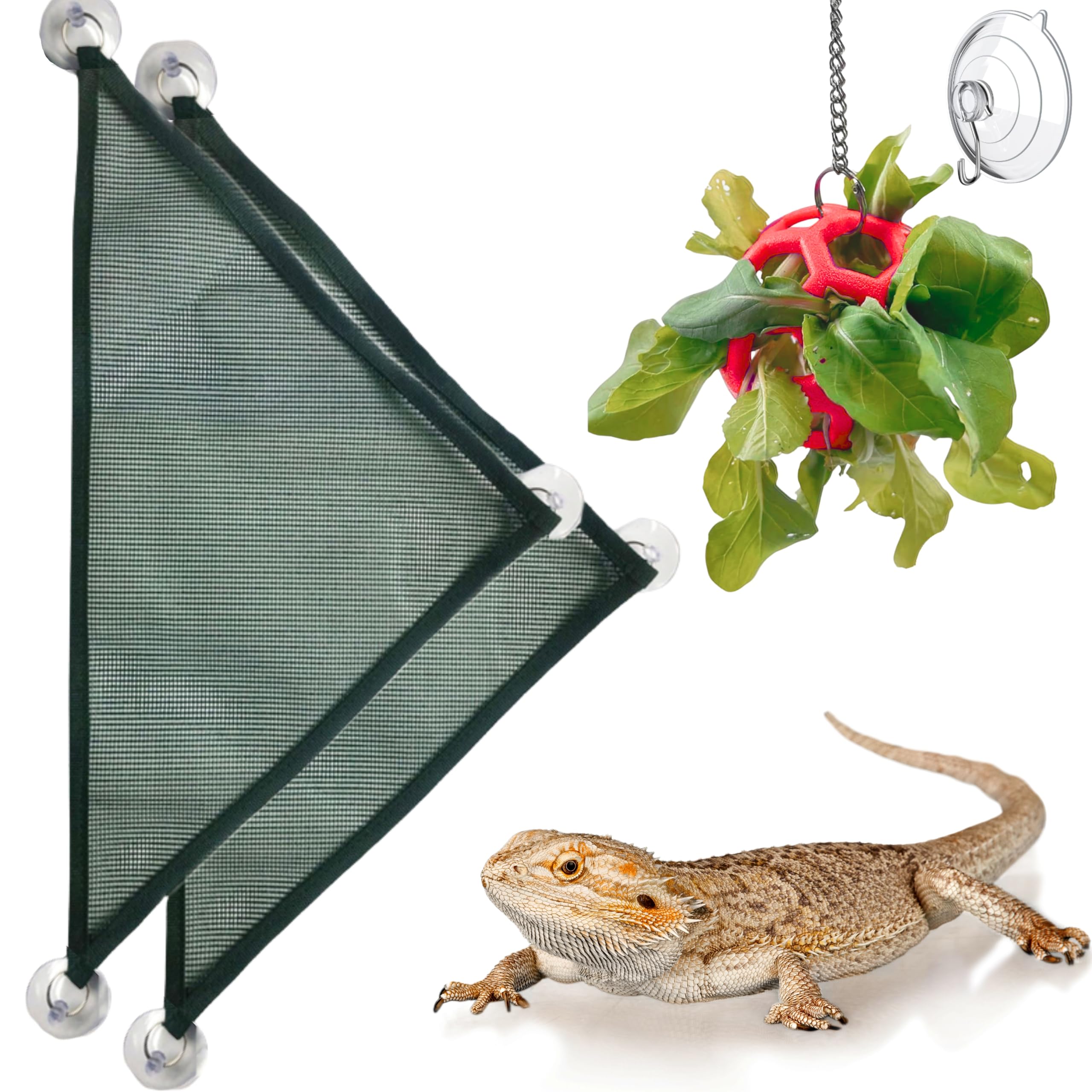 Bearded Dragon Reptile Hammock Enrichment Cage Accessories, Bearded Dragon Feeder Ball and Breathable Mesh Hammock, Lizard Hammocks Lounger Bed Rest and Feed Toy, Reptile Tank Accessories (Red)