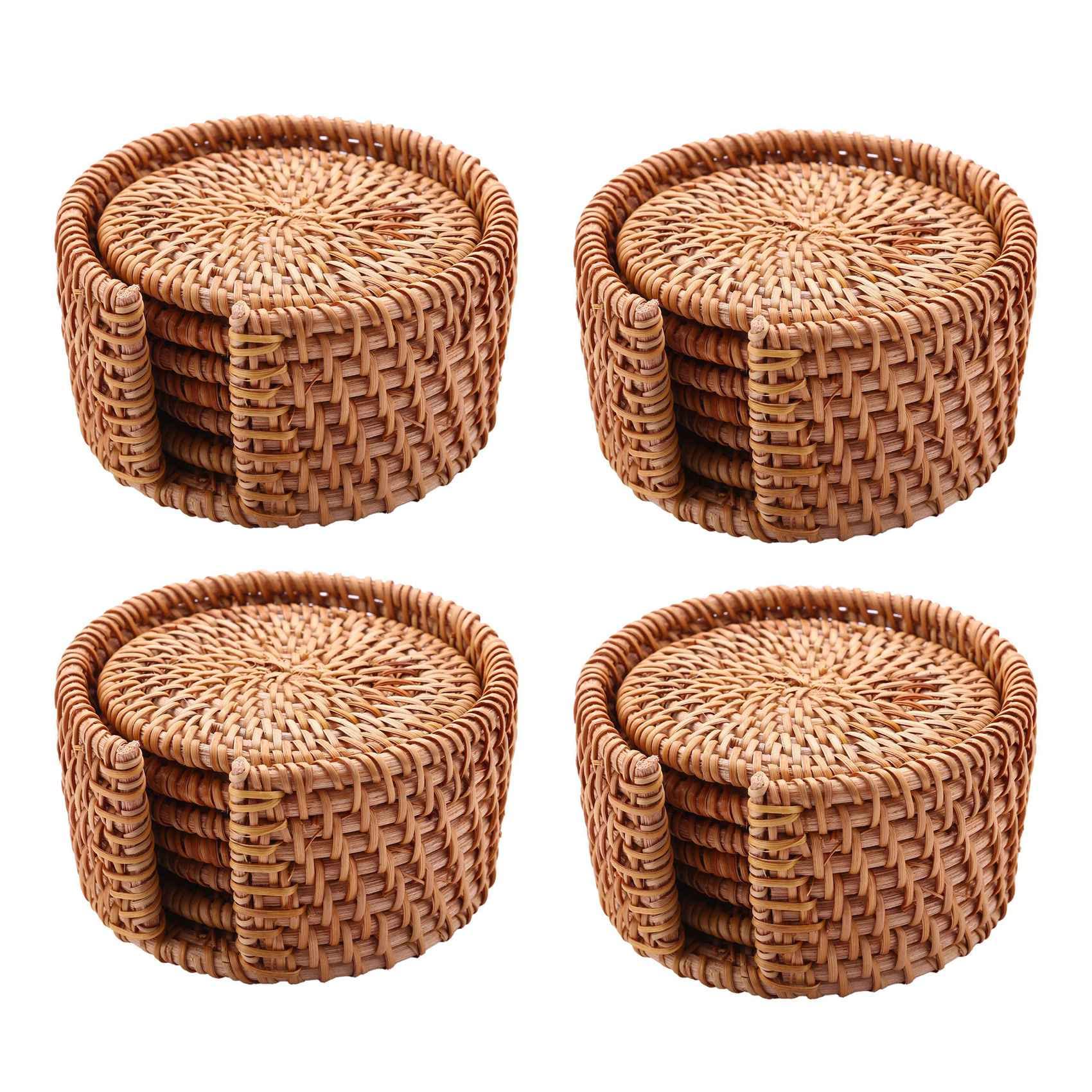 Hndhbfgrt 24Pcs/ Drink Coasters Set for Kungfu Tea Accessories Round Tableware Placemat Dish Mat Rattan Weave Cup Mat 8cm