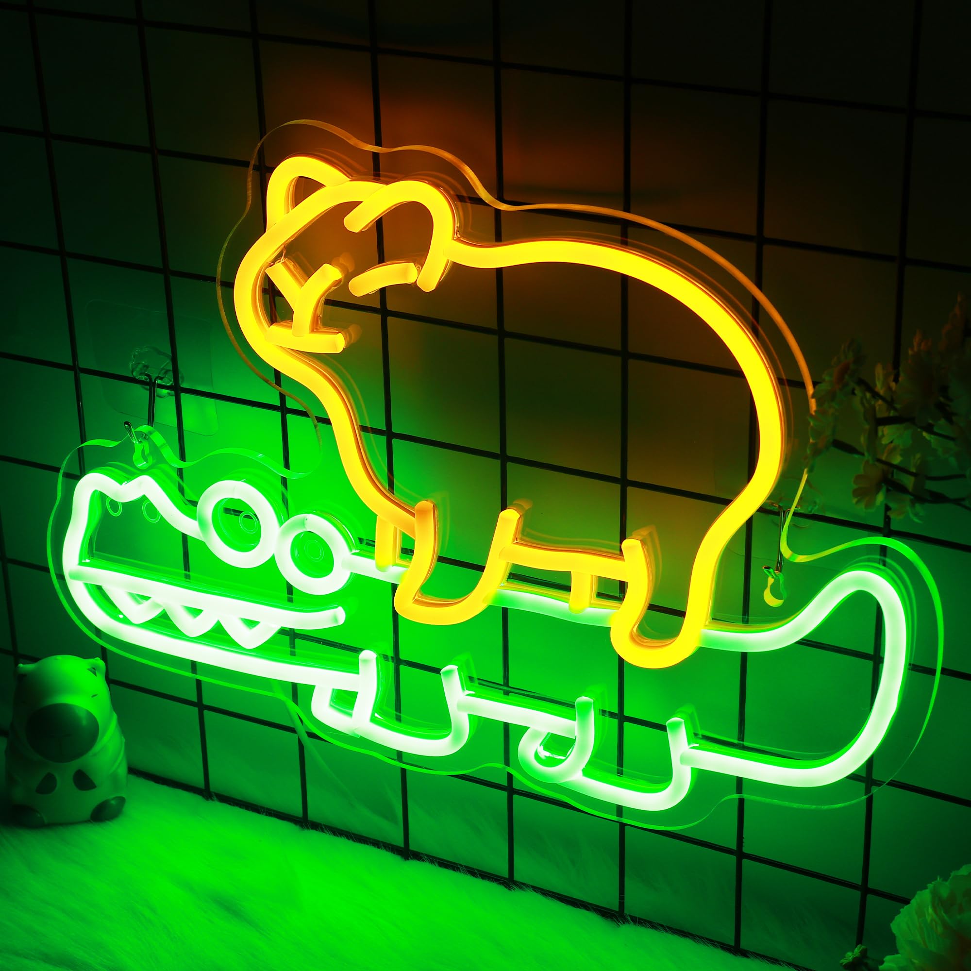 CooPark Neonschild, Capybara mit Krokodil, Neon-Nachtlicht mit USB-betriebenem Dimmer, süße Wanddekoration für Schlafzimmerladen, Geschenkidee zum Kindergeburtstag