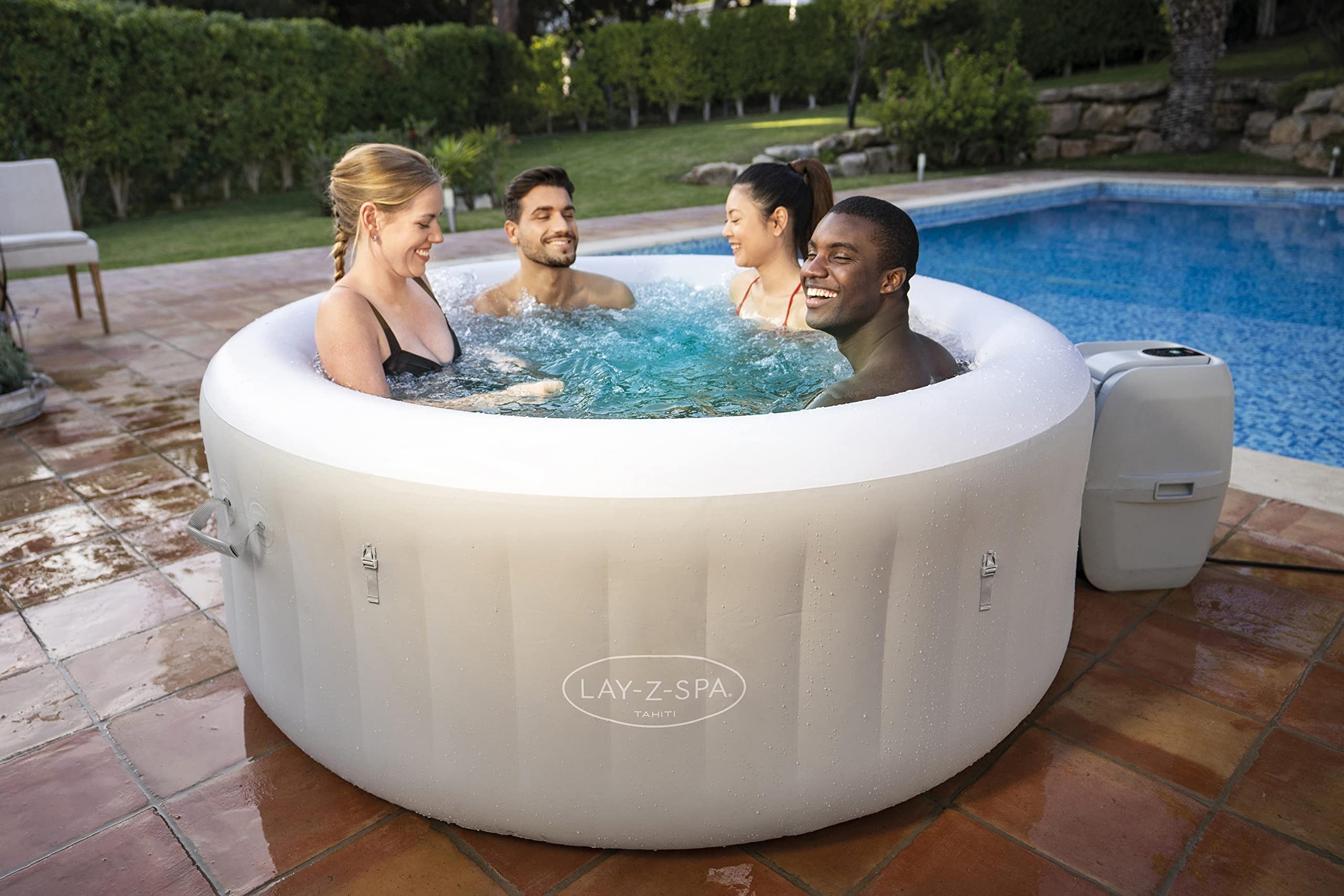 BESTWAY - SPA Hinchable Lay-Z-SPA Tahiti para 2-4 Personas Redondo 180x66 cm con Luces LED