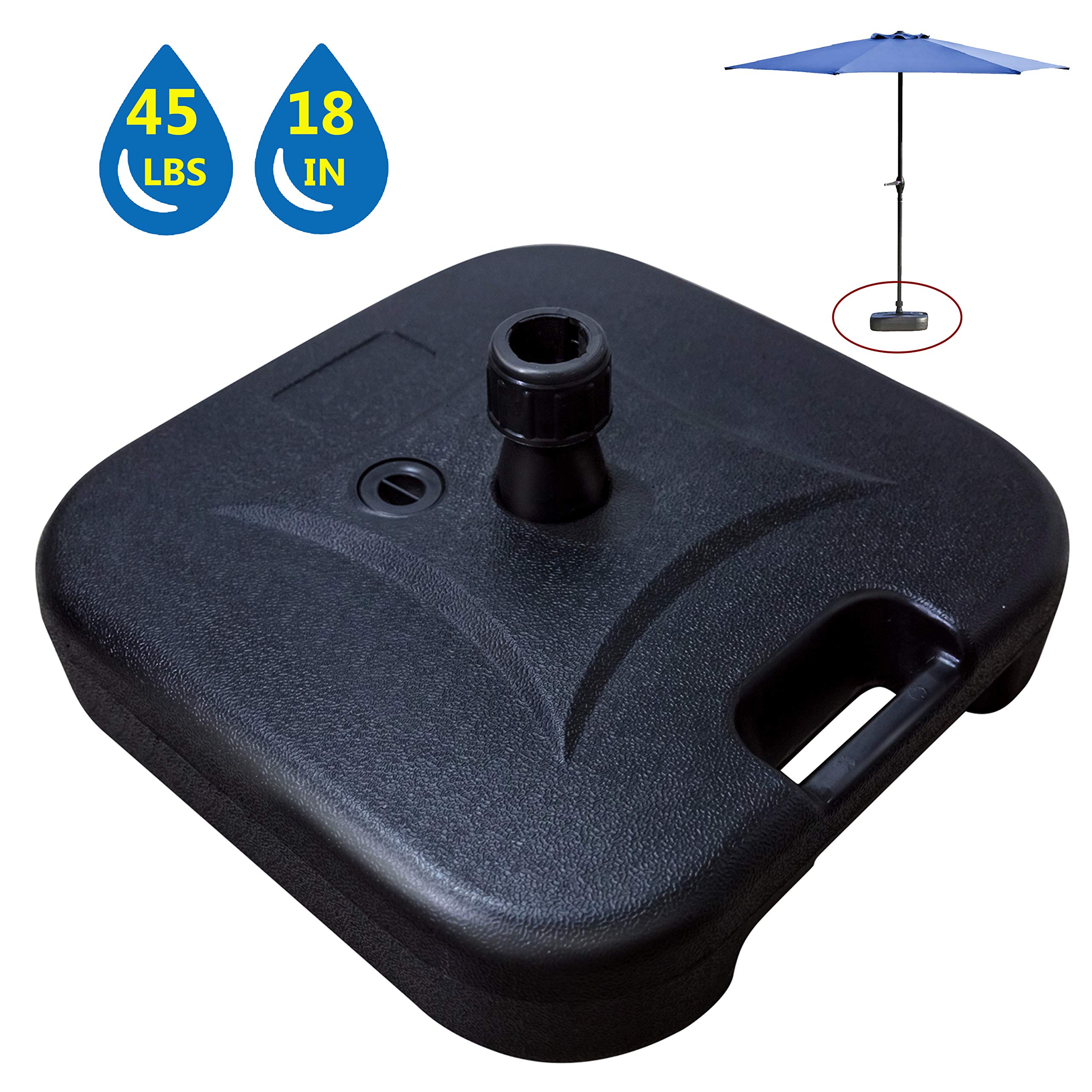 LOKATSE HOMEPatio Outdoor Umbrella Base Stand Weight, Plastic Square Base Water Filled for Patio Umbrellas (Black),Small-19.5L