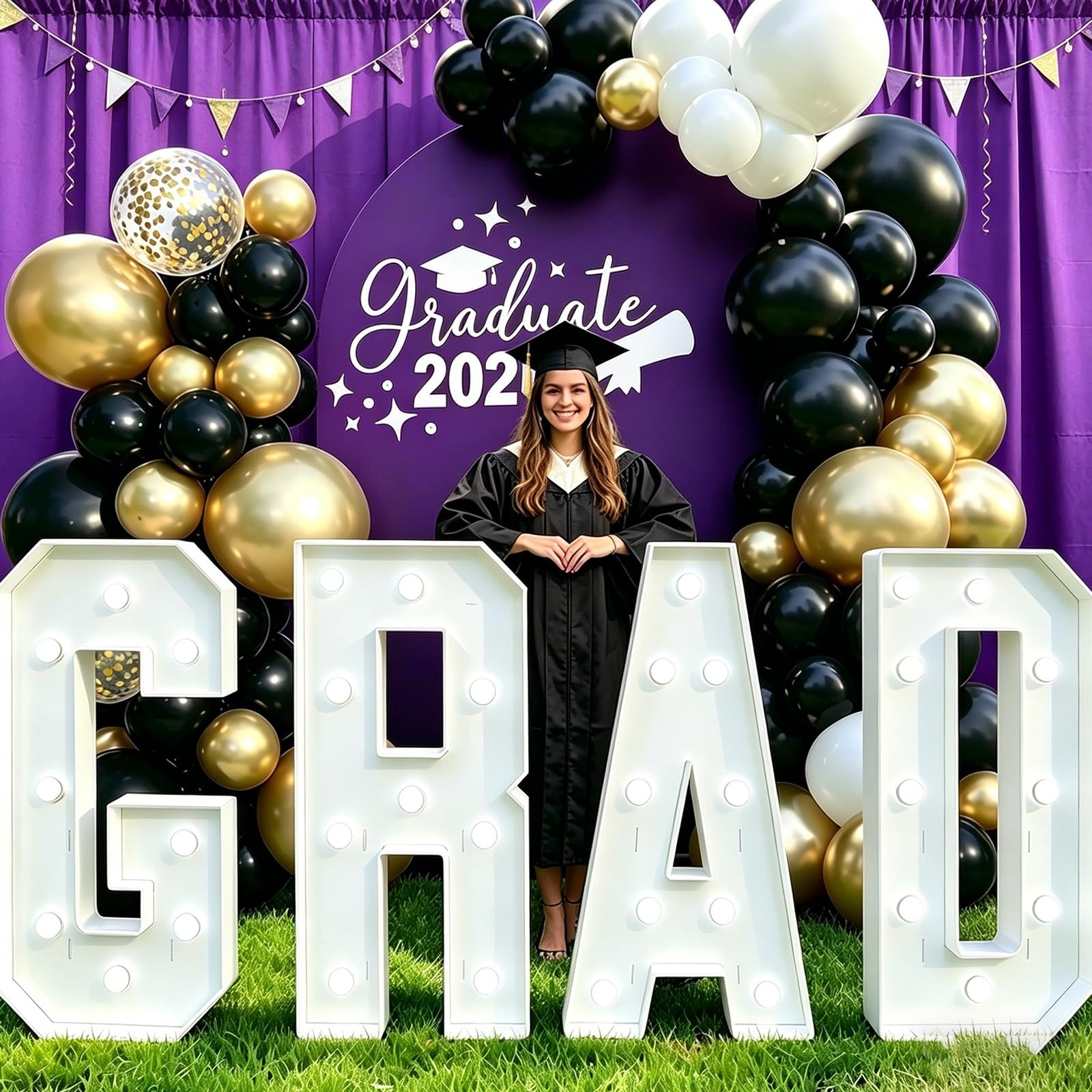 4ft Class of 2026 Light Up Numbers Graduation Decorations Large Marquee Letters with Lights Foam Board Lighted Sign for Kindergarten Preschool High School College Prom(Cool light,GRAD)