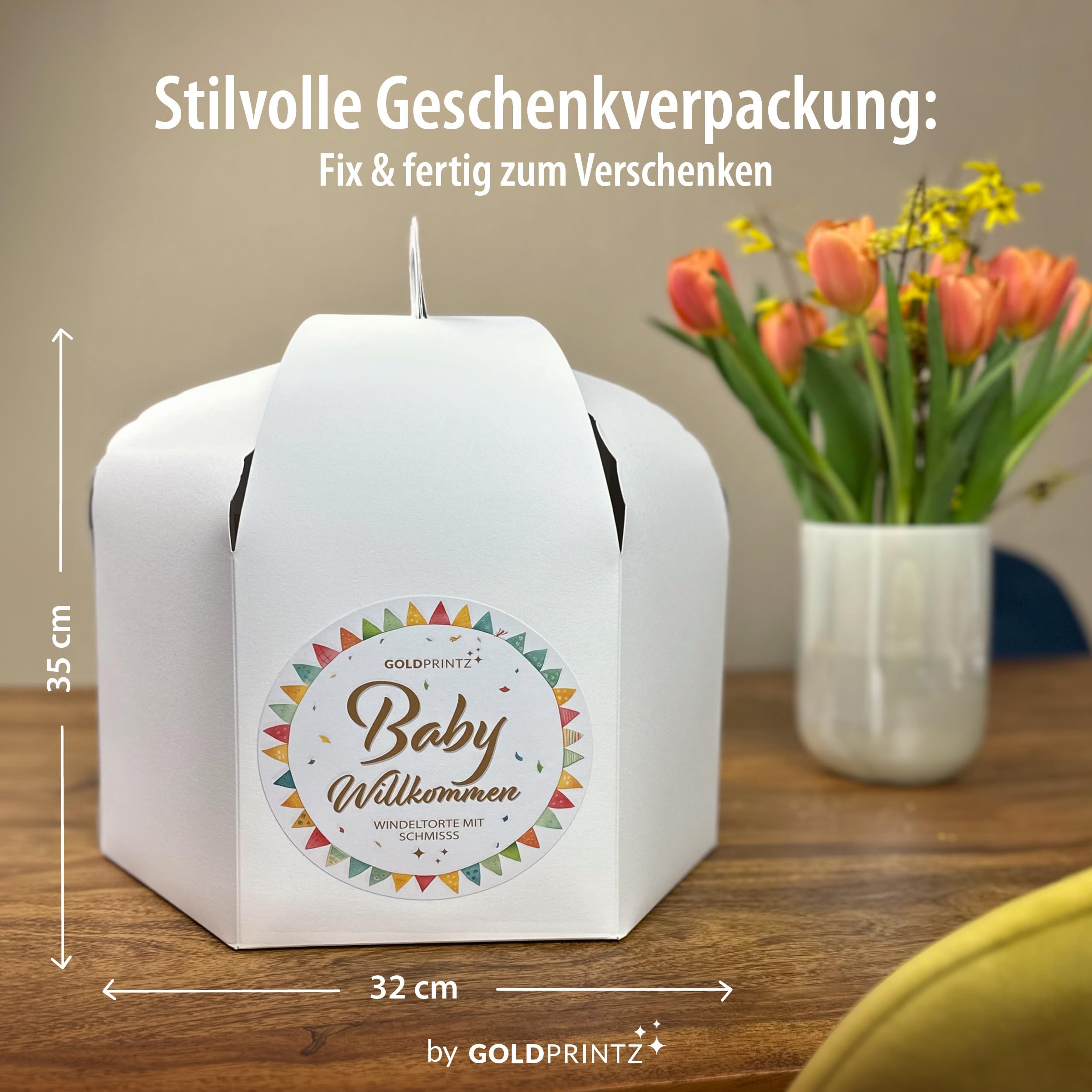 Windeltorte Mädchen und Windeltorte Junge - Einzigartige Baby Windeltorten mit kreativem Wurfspiel am Tortenboden als Geschenk zur Geburt für Baby UND Eltern ausgefallene Geschenke Geburt