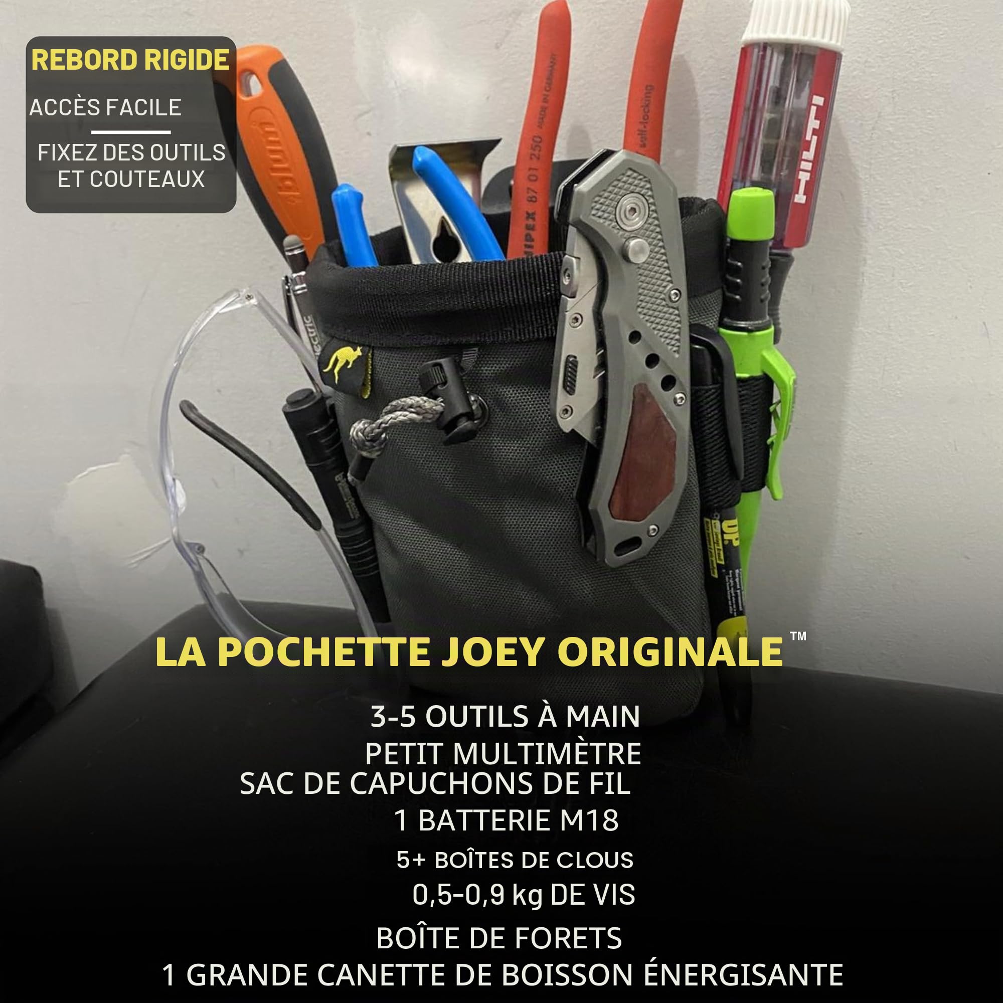 Joey Pouch Sac de Ceinture à Outils à Clipser pour Outils, vis et Clous – pour électricien, Technicien CVC, Plombier, Charpentier, Entrepreneur, Bricoleur etc