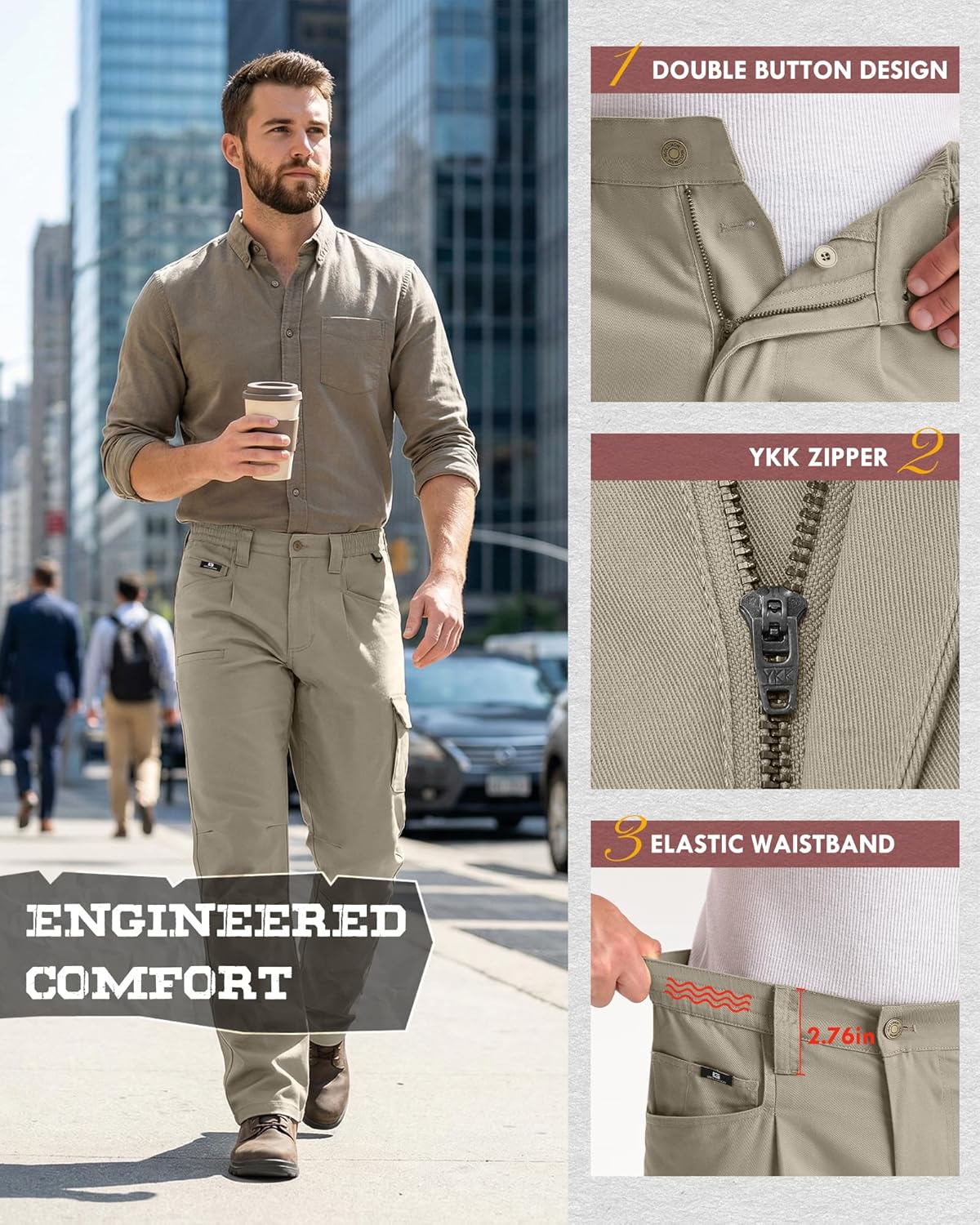 IGOLUMON Men‘s Tactical Cargo Pants with 13 Pockets, Stretch Work Pants with Elastic Waistband for Construction & Hiking - Image 4