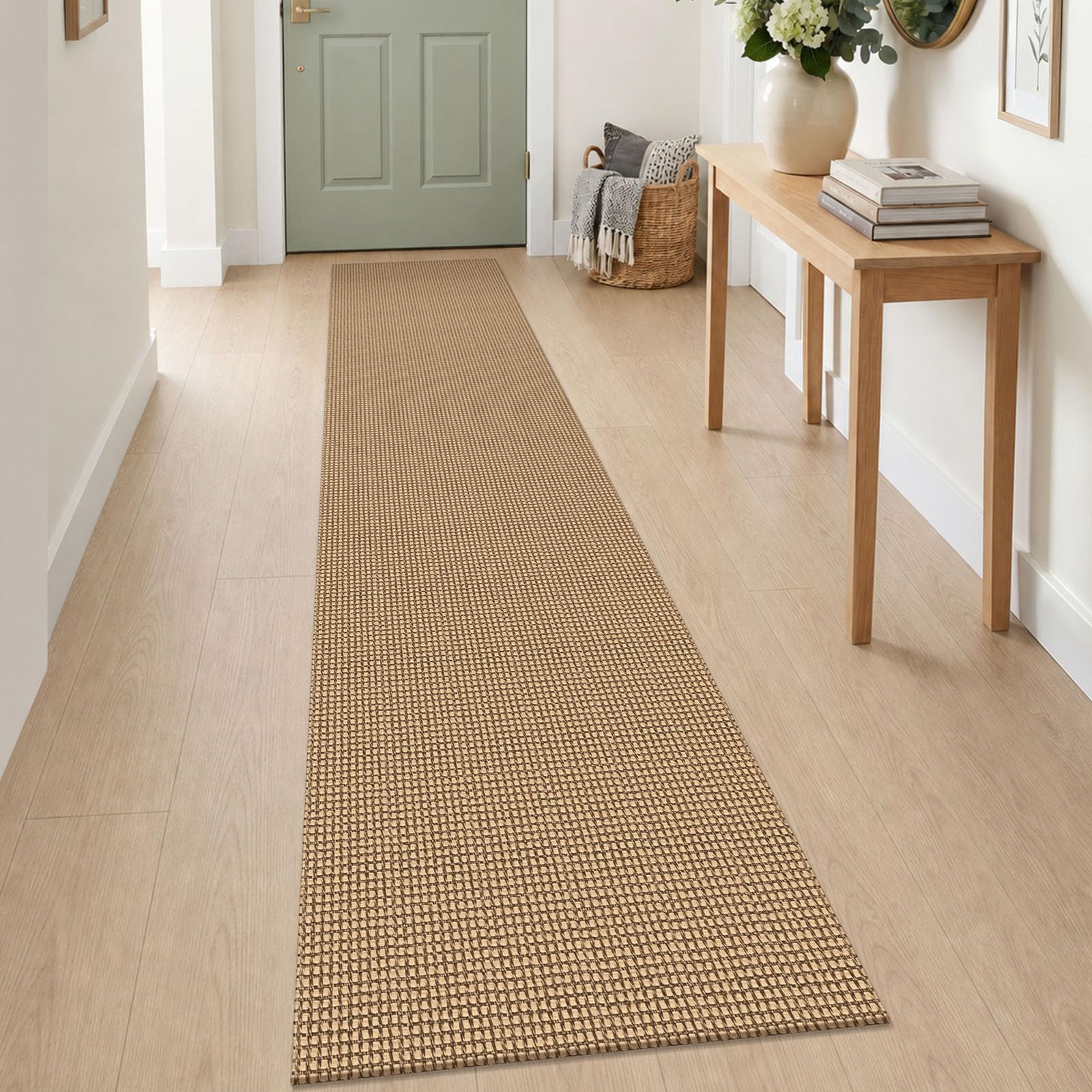 IOHOUZE Washable Runner Rug 2x9 Non Slip Rubber Backed Hallway Runner Entryway Runner Indoor, Kitchen Rugs Woven Cotton Floor Carpet for Hall Entrance Bedroom, Orange/Tan/Brown