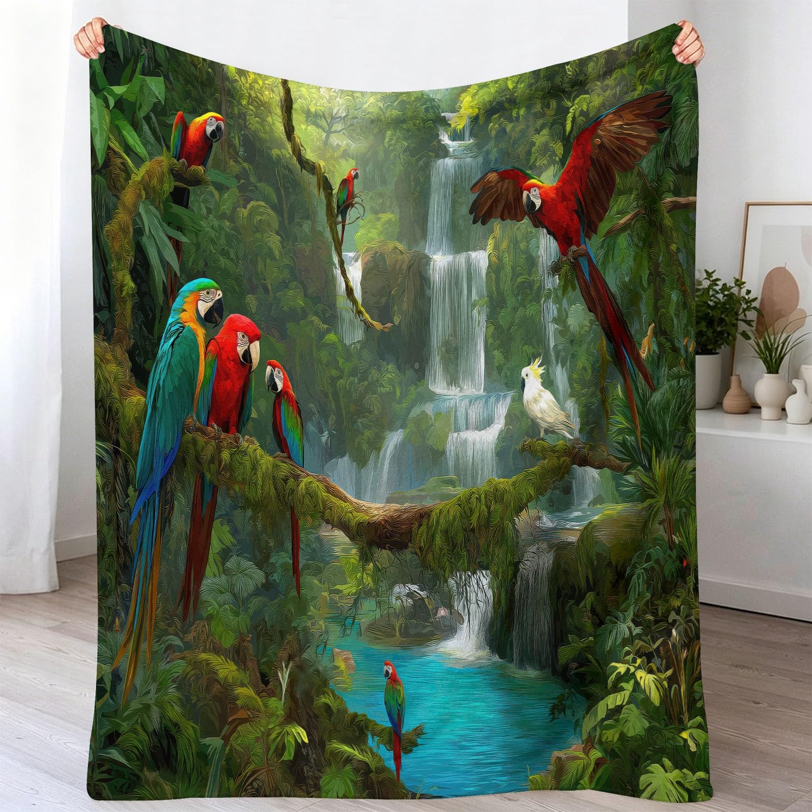 Mantas de franela de 200 x 220 cm estilo amazónico con diseño decorativo de bosque tropical
