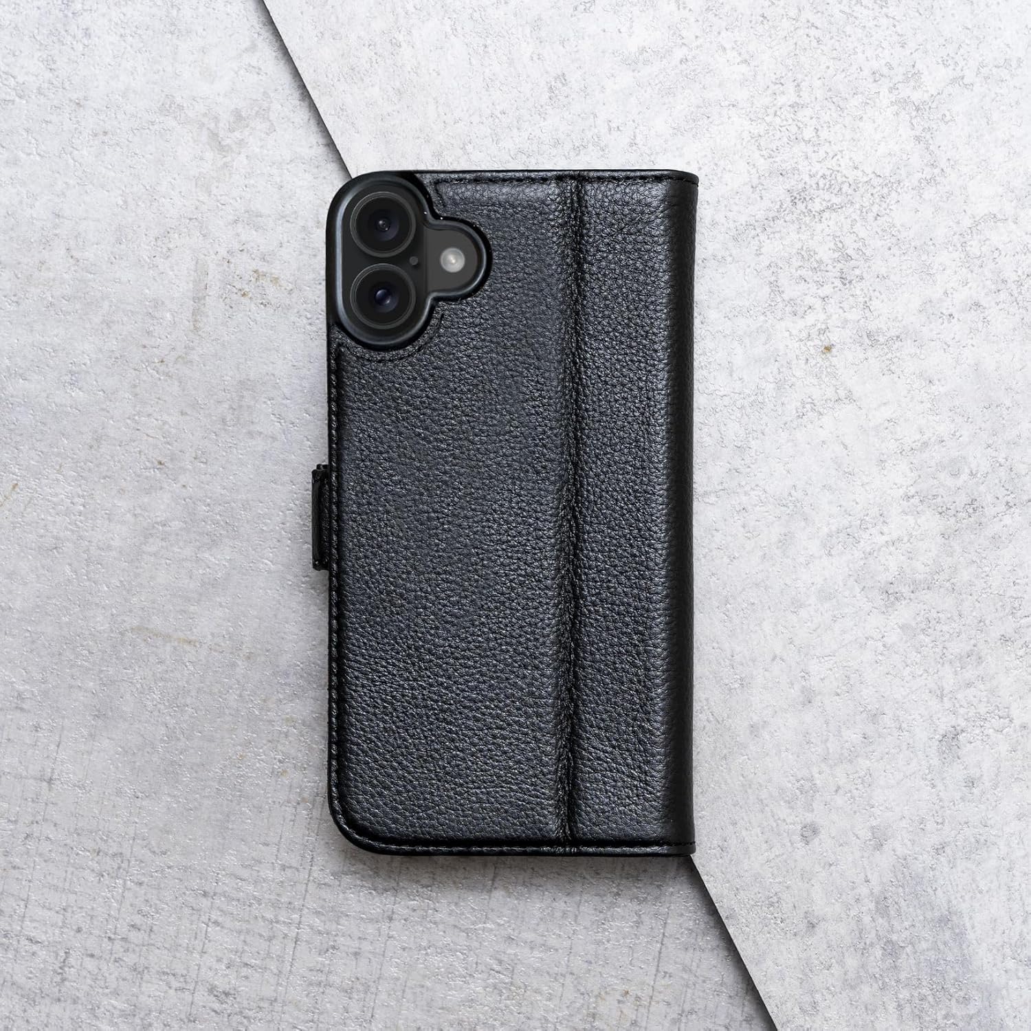 Porter Riley - Leather Case Compatible with iPhone 16. Premium Genuine Leather Stand/Cover/Wallet/Flip Case with Card Slots & Horizontal Stand (Black/Tan) - Image 9