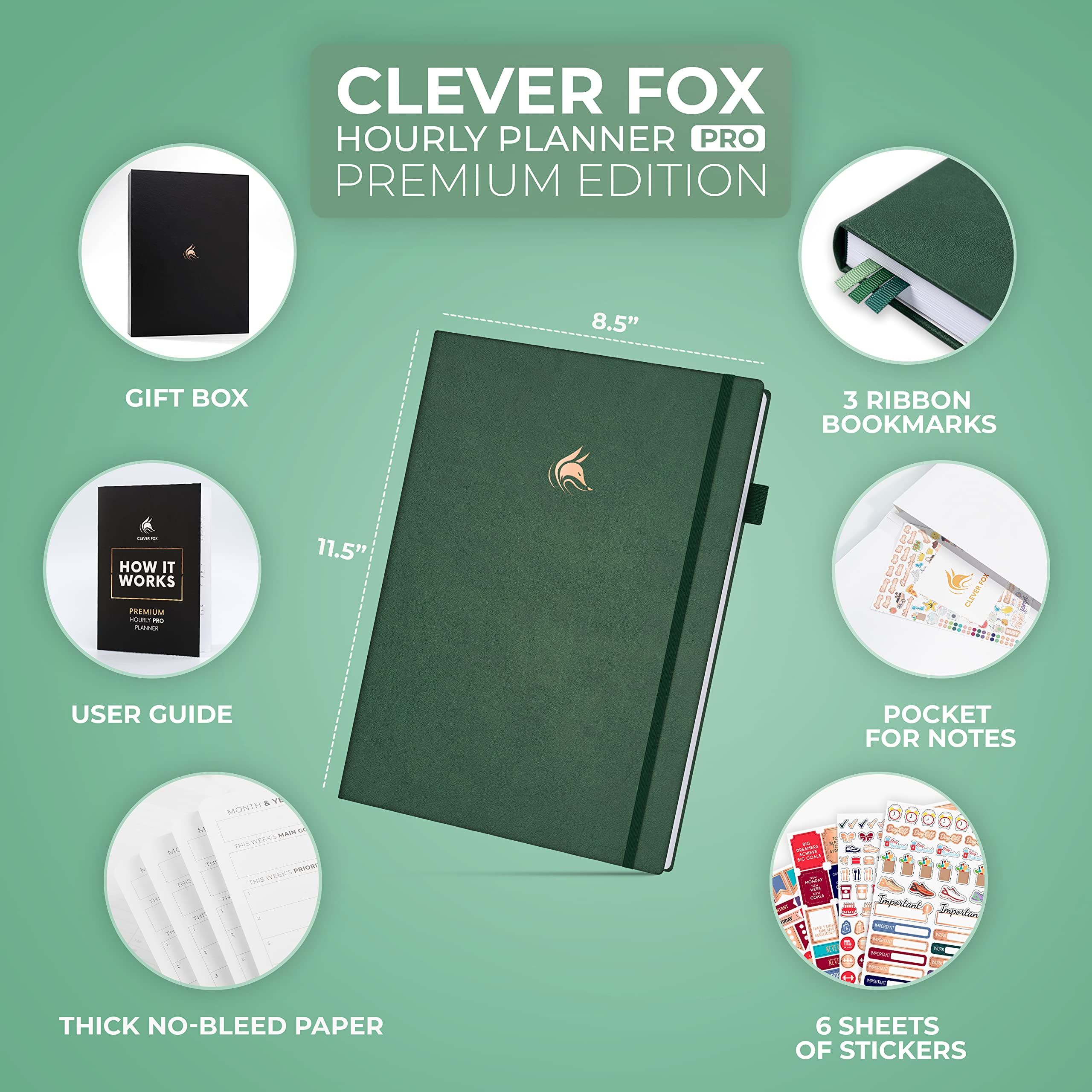 Clever Fox Hourly Planner PRO Premium, Undated Schedule Planner with Time Slots - Image 2
