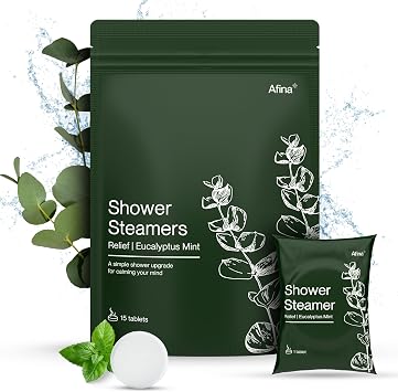 Afina Shower Steamers | Relief | Eucalyptus Mint | Natural Aromatherapy for Stress Relief and Relaxation | Spa Gifts for Women & Men 15 Count