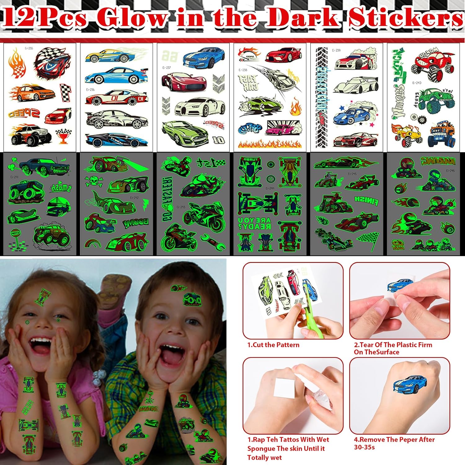 Winrayk Race Car Party Favors Birthday Supplies Kids, Drinking Straw Paper Bag Mini Car Bracelet Glow Tattoo Sticker Keychain, Goodie Stuffers Pinata Filler Boys Racing Games Wheel Racecar Party Decor